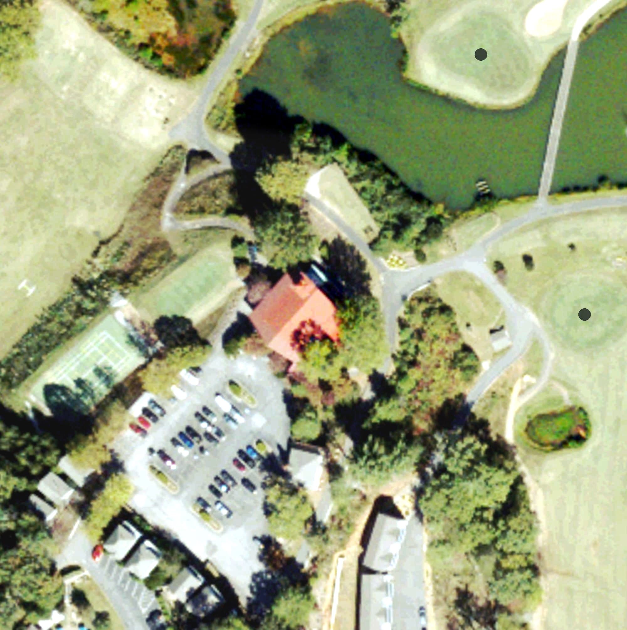 Aerial view of Innsbruck Golf Club, GA, with its hole routing marked
