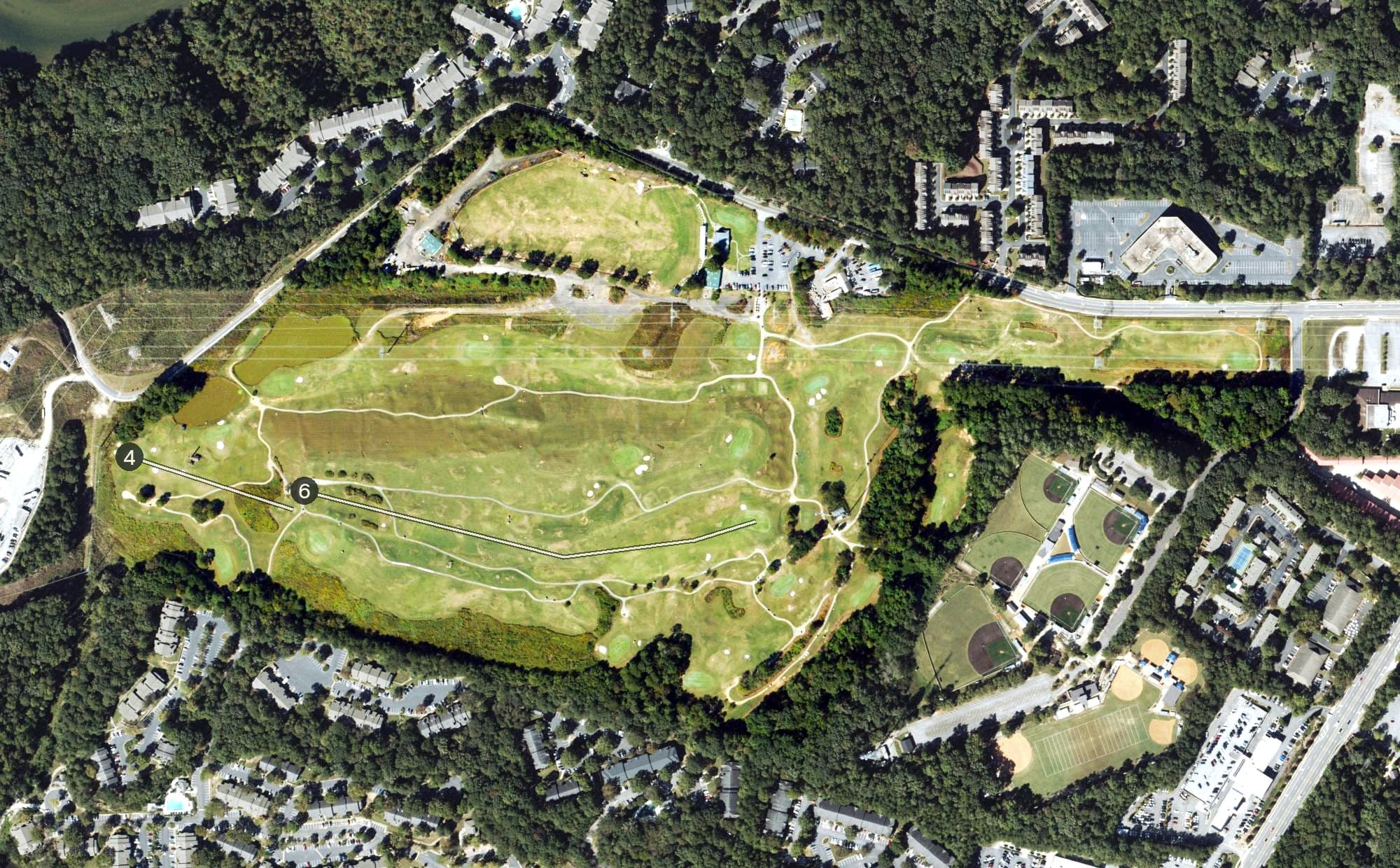 Aerial view of Steel Canyon Golf Club, GA, with its hole routing marked