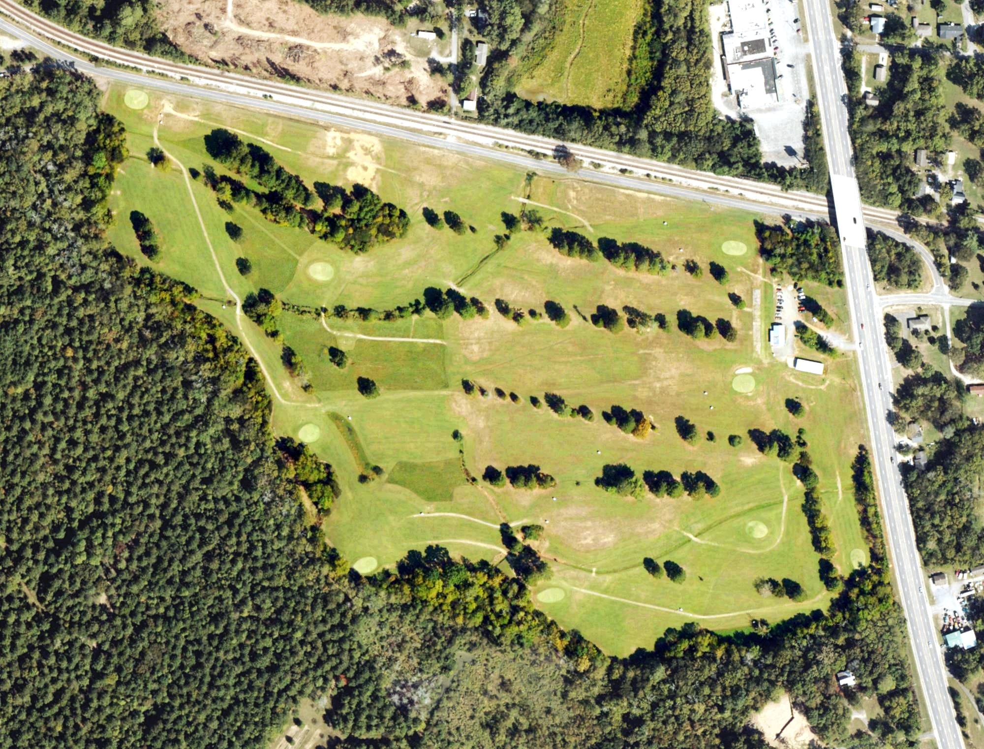 Aerial view of Tunnel Hill Golf Club, GA, with its hole routing marked