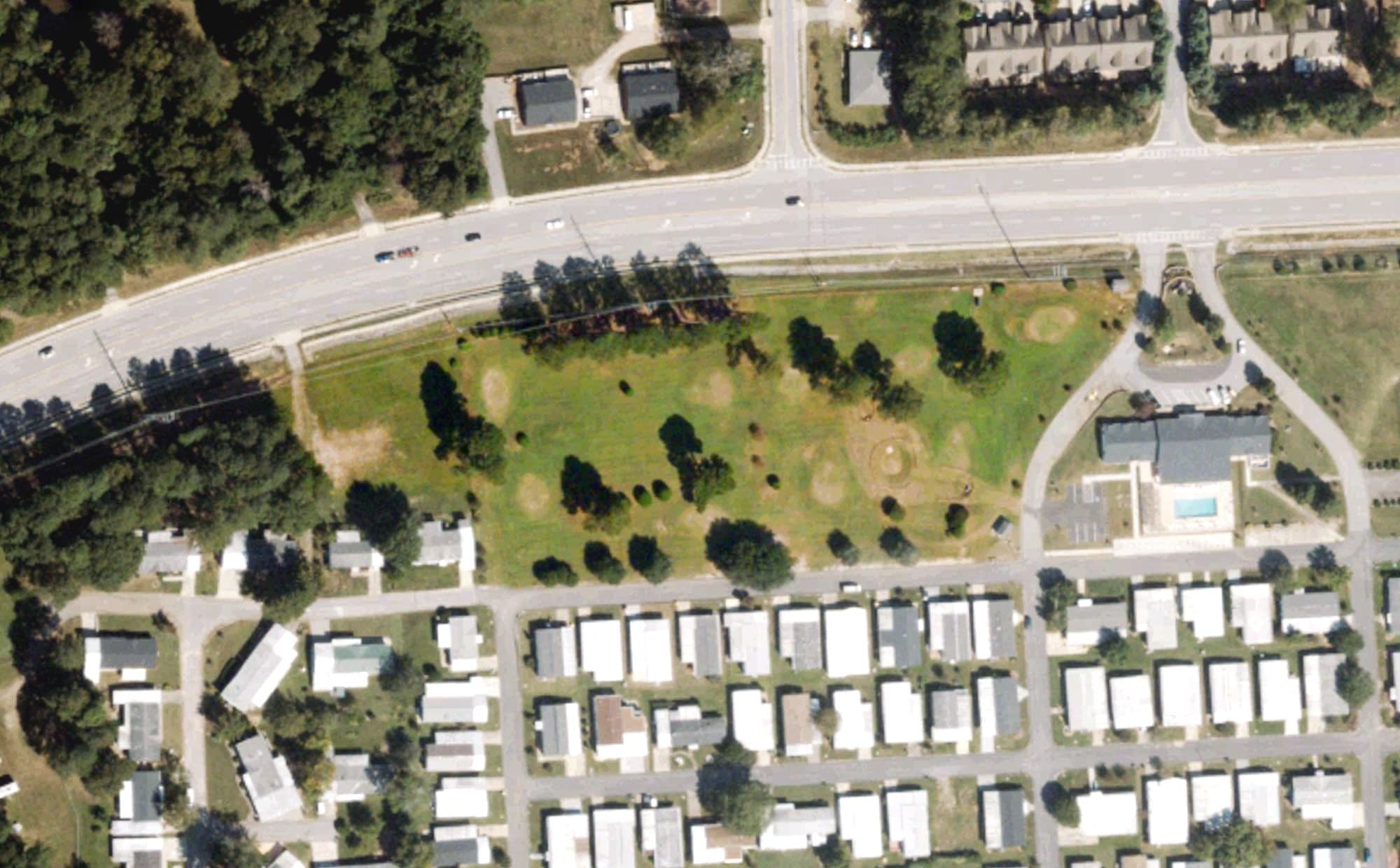 Aerial view of Wymberly Community Golf Course, GA, with its hole routing marked