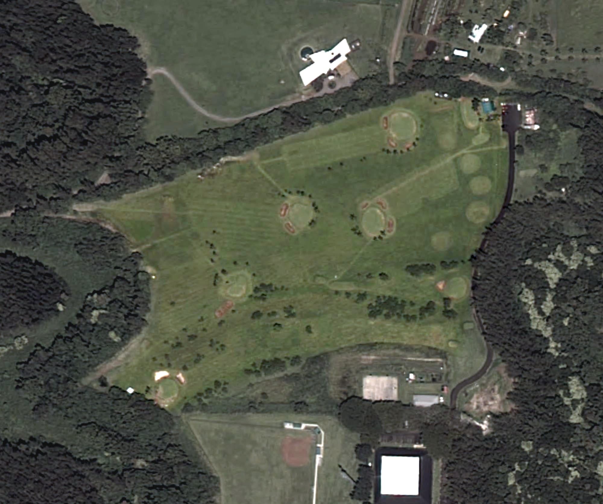 Aerial view of North Kohaka Golf Park, HI, with its hole routing marked