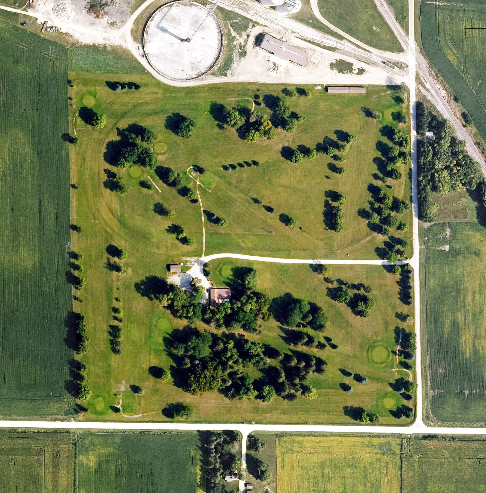 Aerial view of Rolfe Golf Club, IA, with its hole routing marked