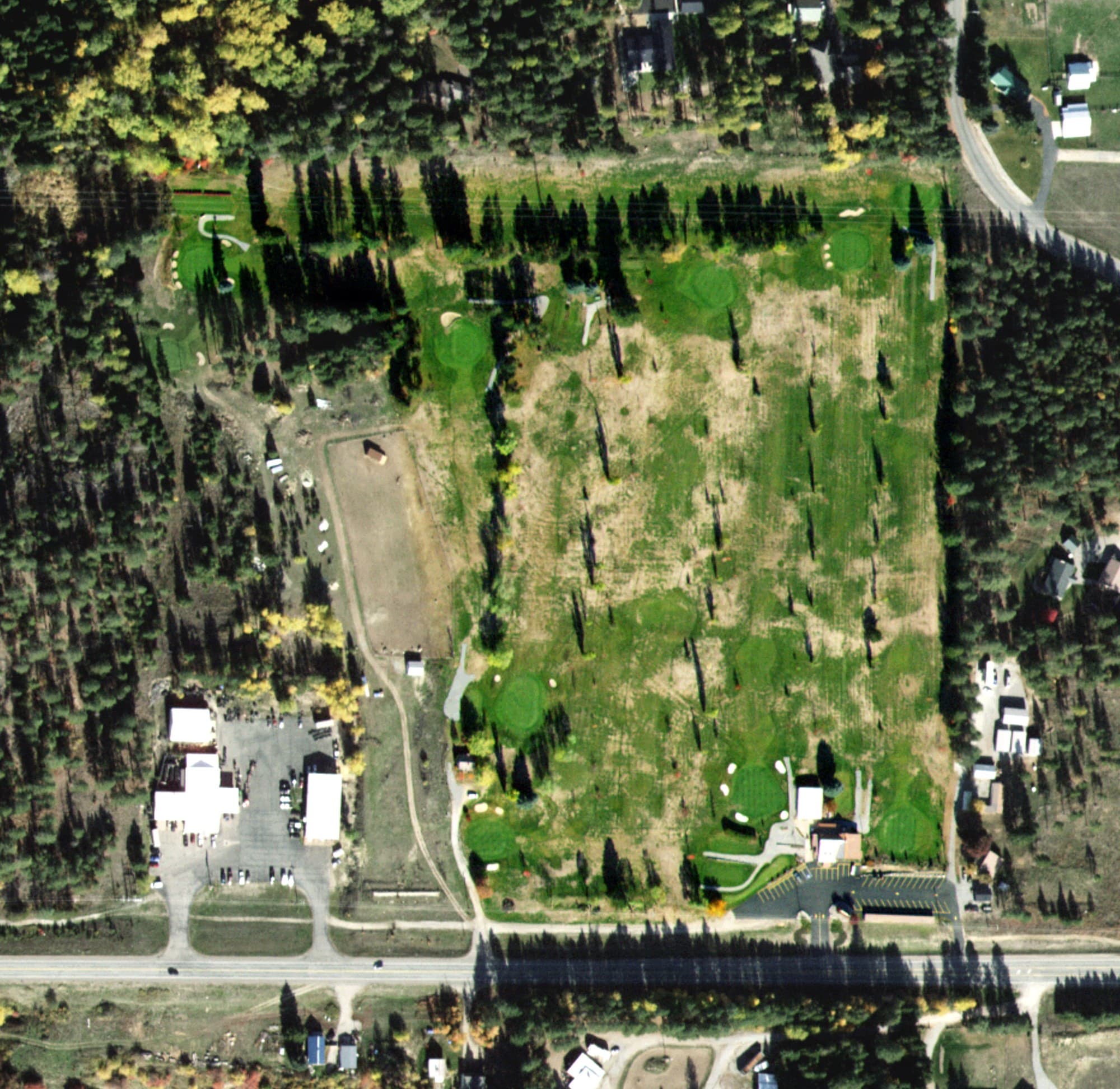 Aerial view of Ranch Club Golf Course, ID, with its hole routing marked