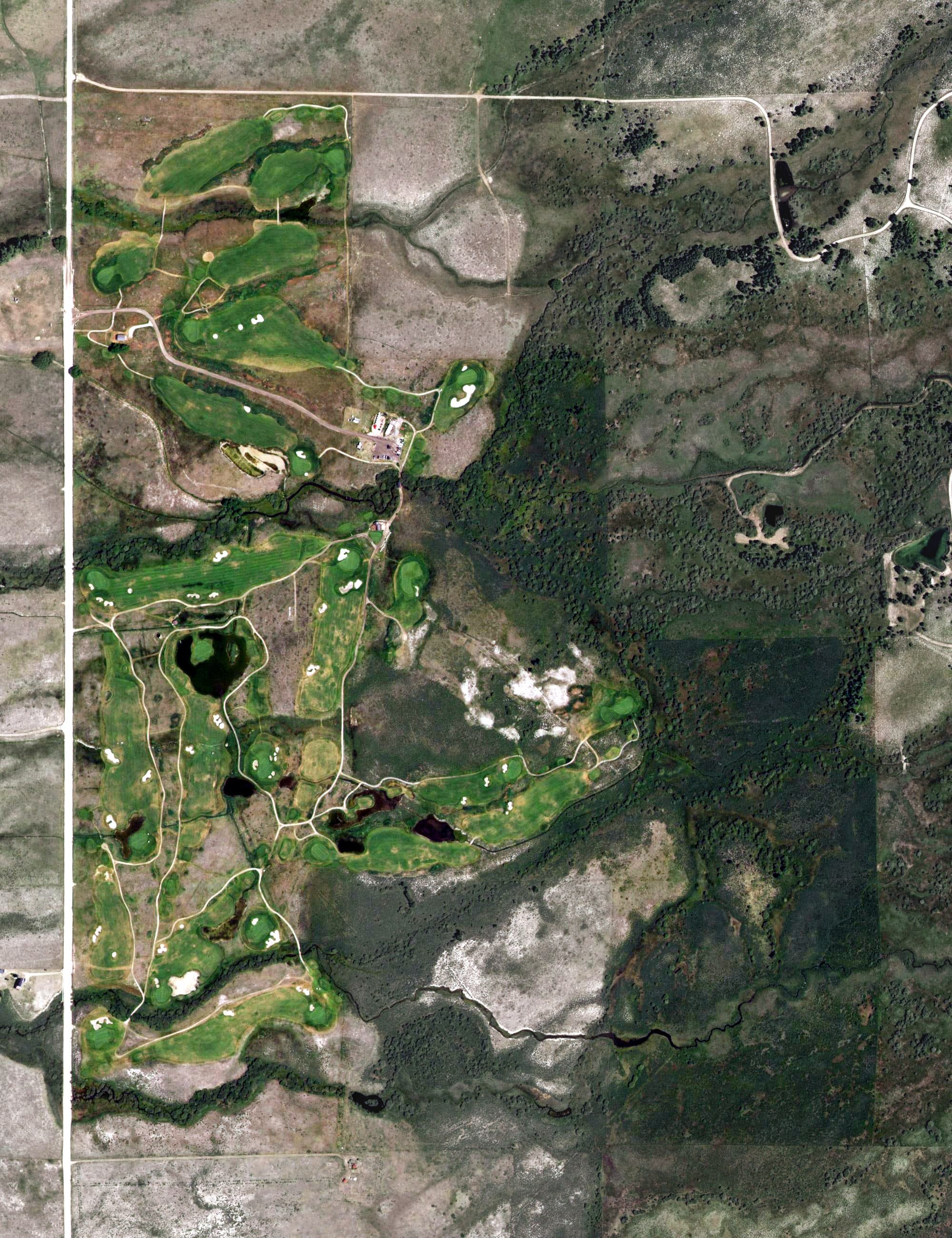 Aerial view of The Links at Teton Peaks, ID, with its hole routing marked