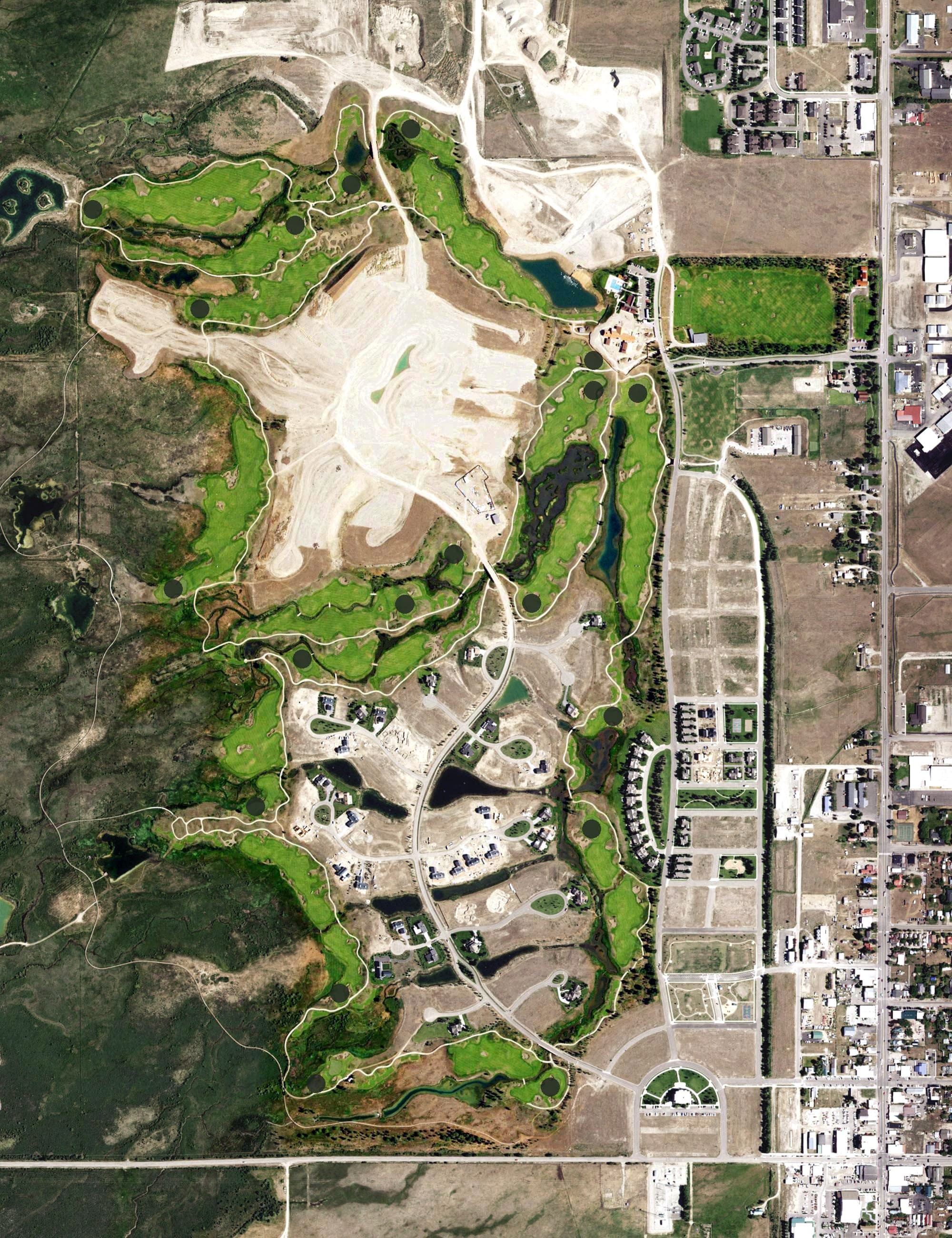 Aerial view of Tributary, ID, with its hole routing marked