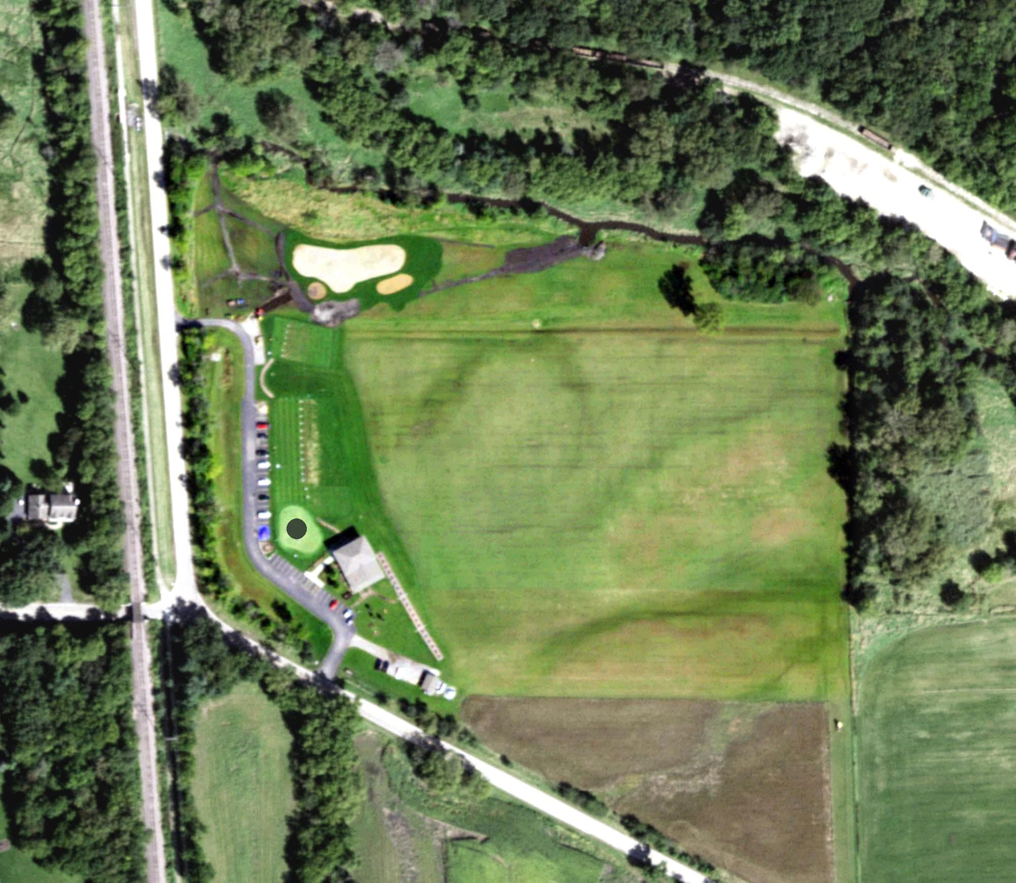 Aerial view of Golf Academy at Terra Cotta, IL, with its hole routing marked