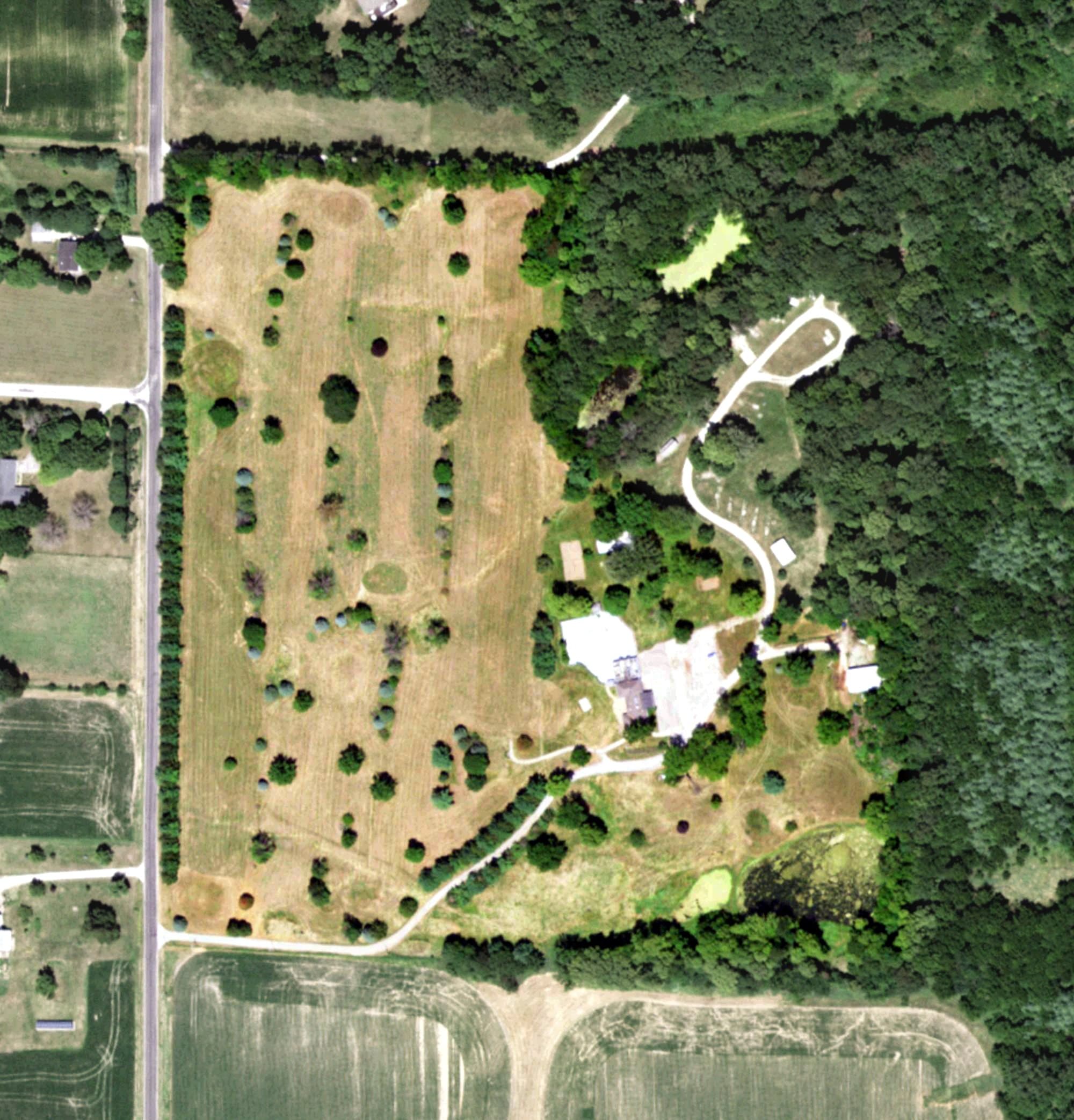 Aerial view of Hillcrest Event Center, IL, with its hole routing marked
