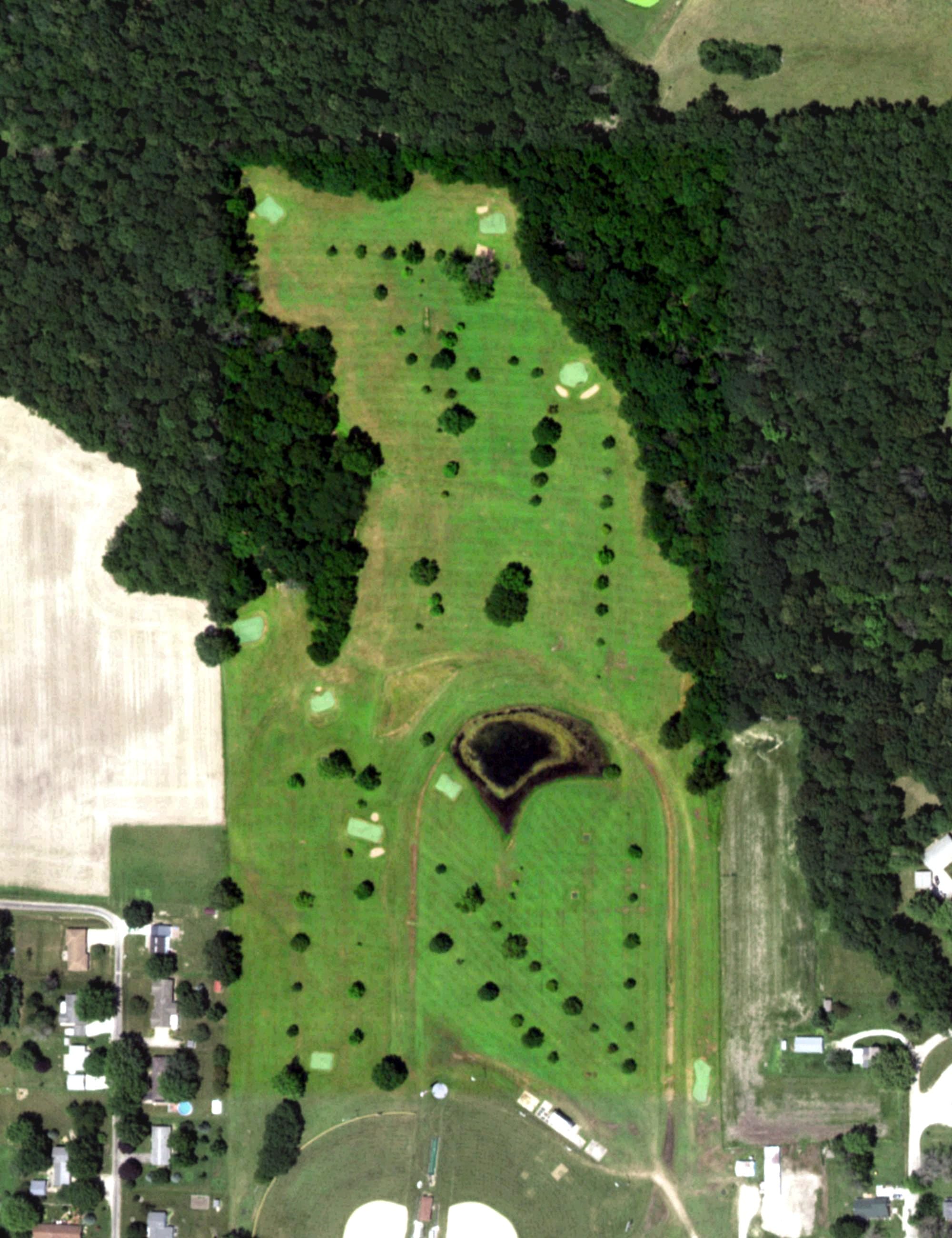 Aerial view of Lamoine Valley Golf Club, IL, with its hole routing marked