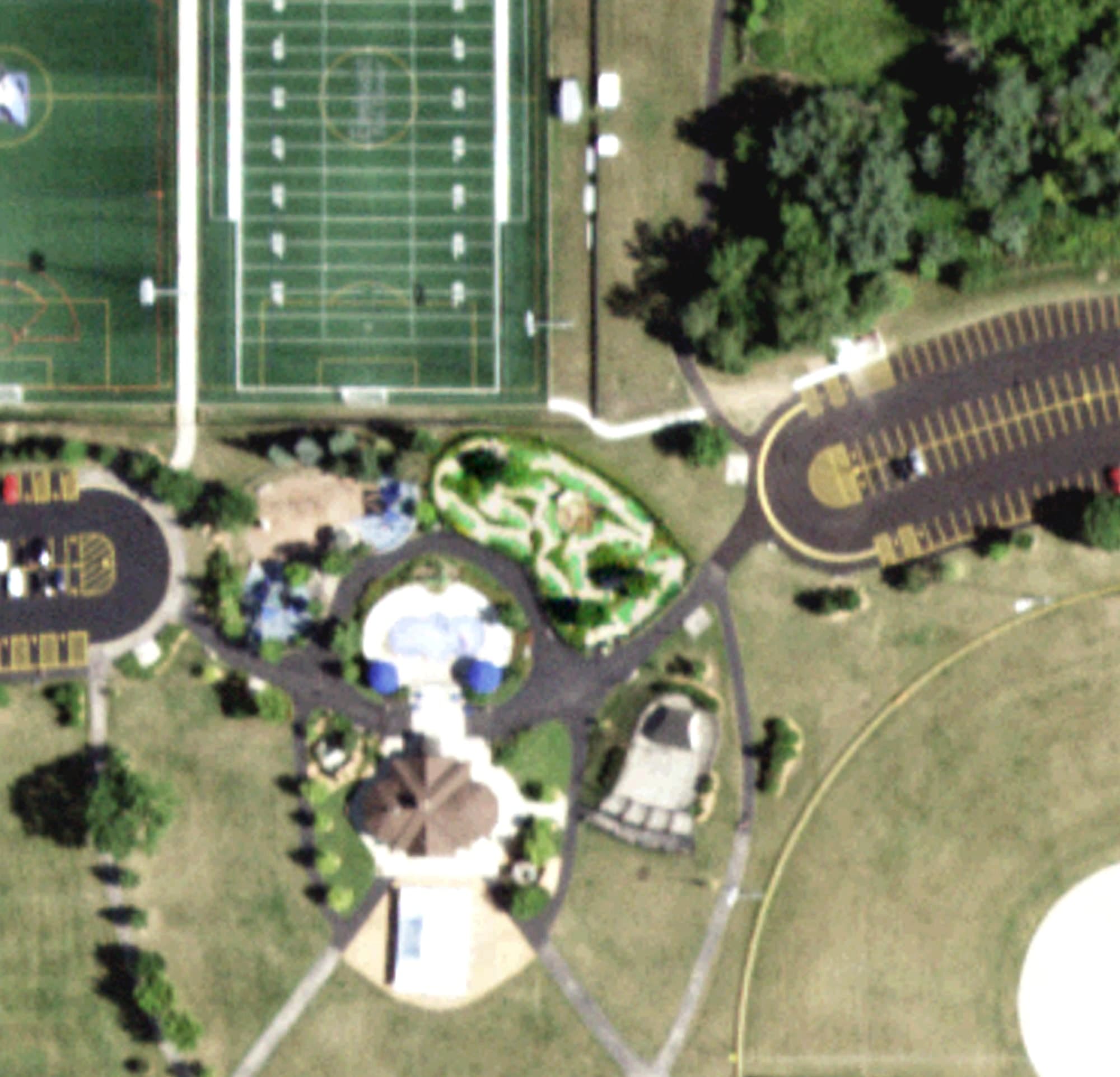 Aerial view of Miniature Golf, IL, with its hole routing marked