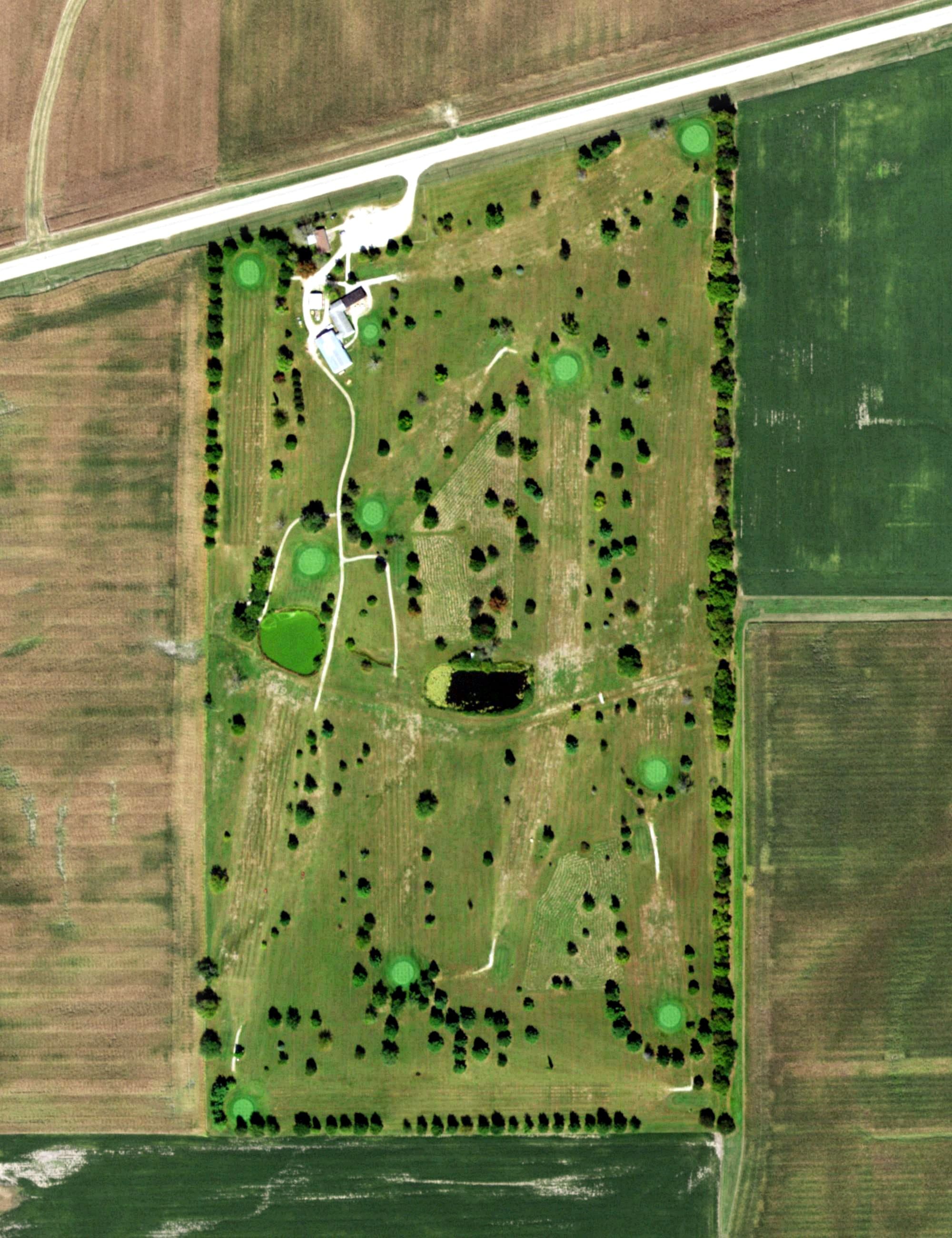 Aerial view of Rogala Public Links, IL, with its hole routing marked