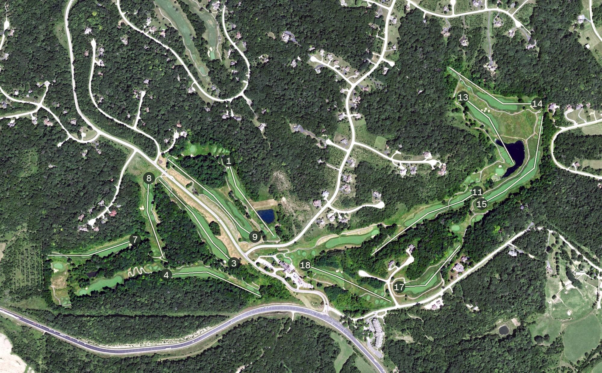 Aerial view of The General, IL, with its hole routing marked