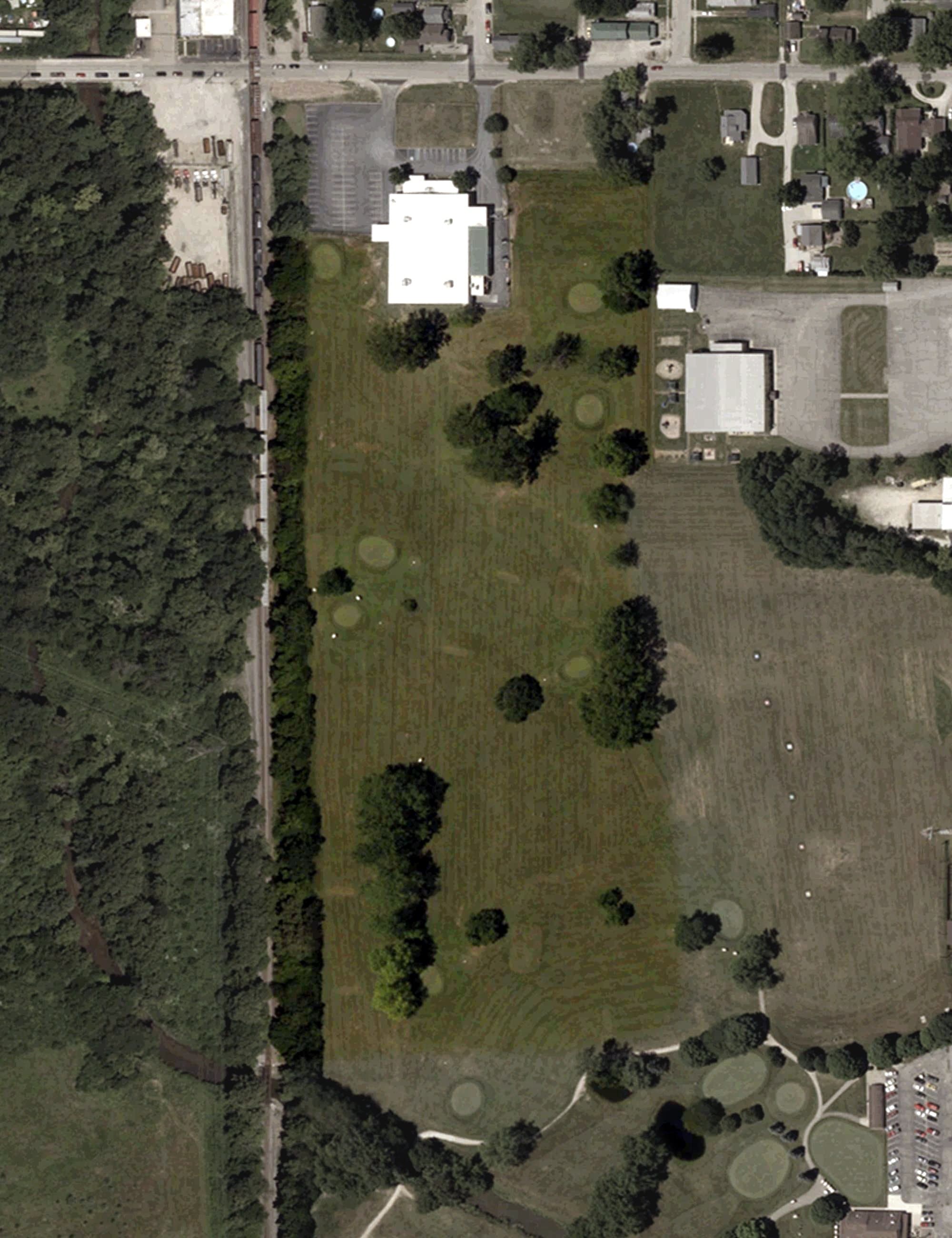 Aerial view of Crestview Executive Course, IN, with its hole routing marked