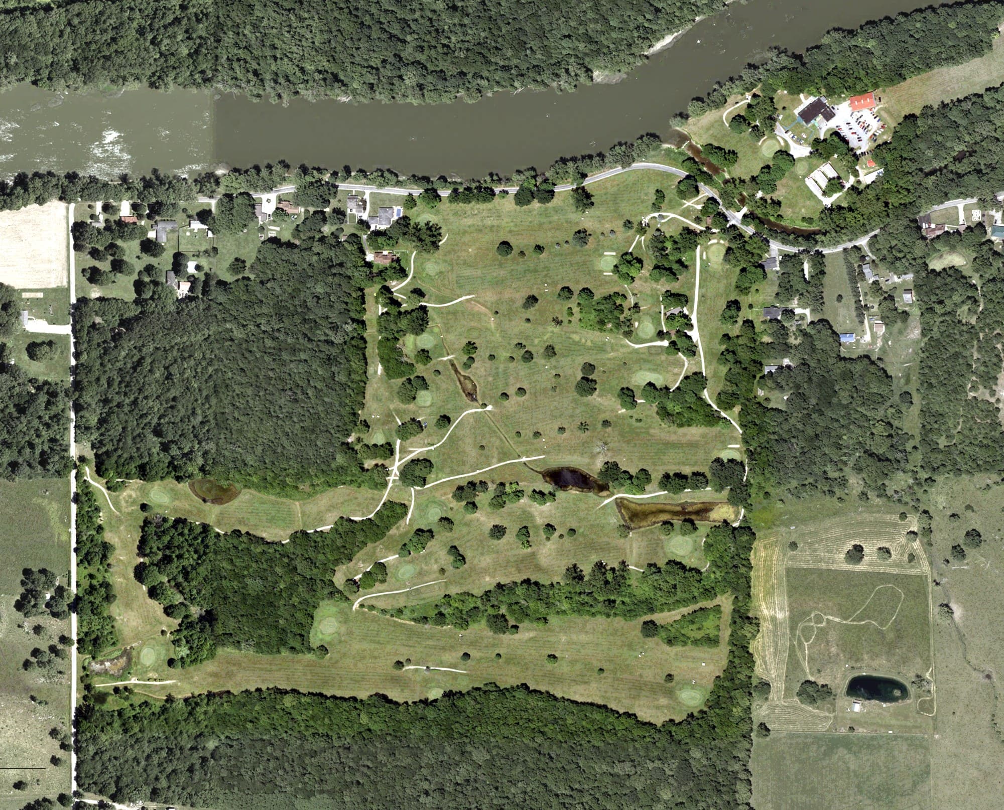 Aerial view of Logansport Country Club, IN, with its hole routing marked