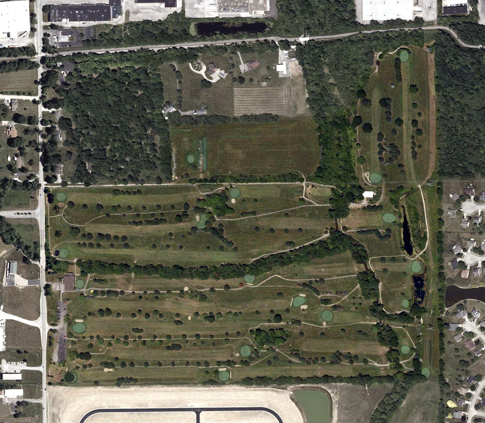Aerial view of Morning Star Golf Course, IN, with its hole routing marked