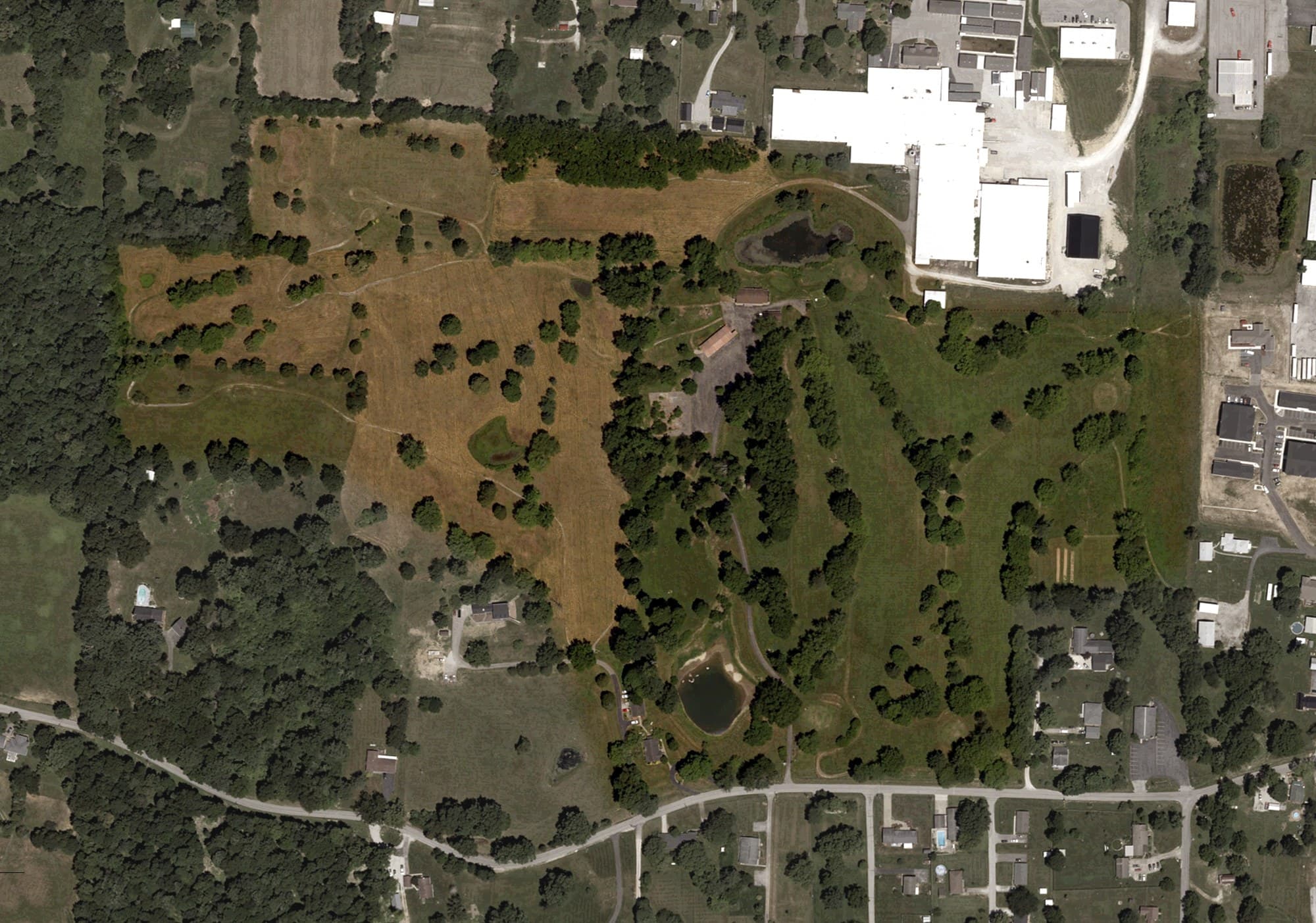 Aerial view of New Salisbury Golf Course, IN, with its hole routing marked