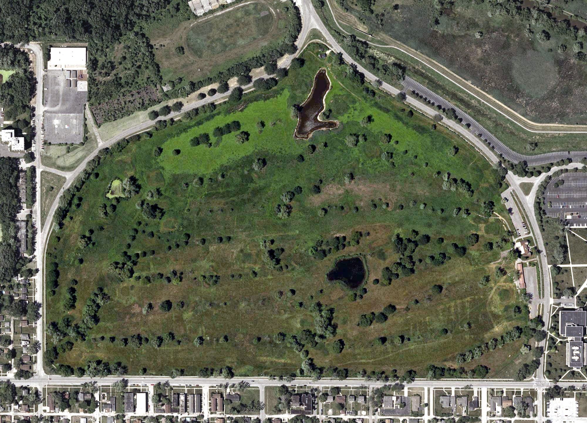 Aerial view of South Gleason Park Course, IN, with its hole routing marked