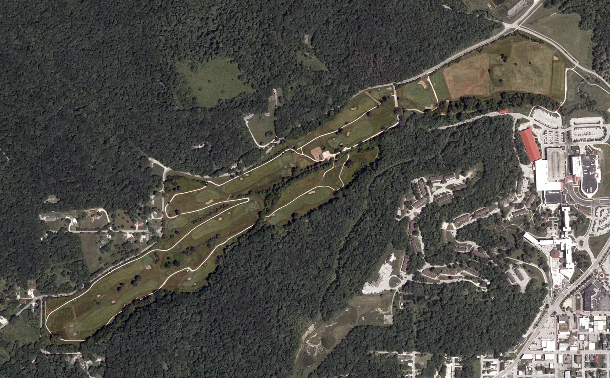Aerial view of Valley Links Course, IN, with its hole routing marked
