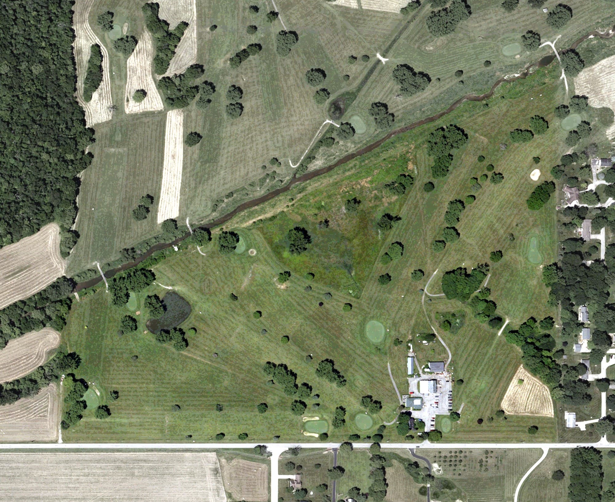Aerial view of Valley View Golf Course, IN, with its hole routing marked