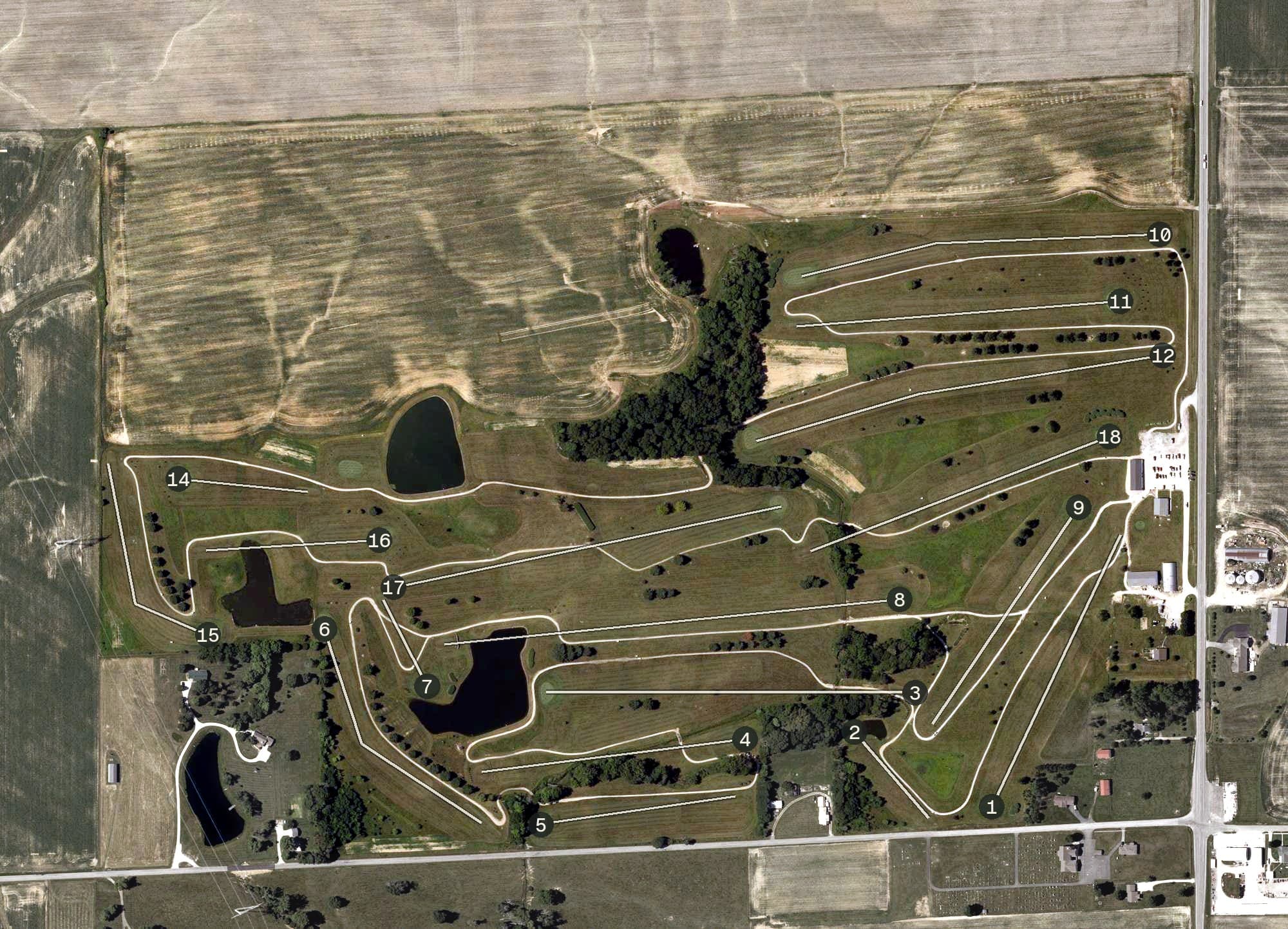 Aerial view of Wyaloosing Creek, IN, with its hole routing marked