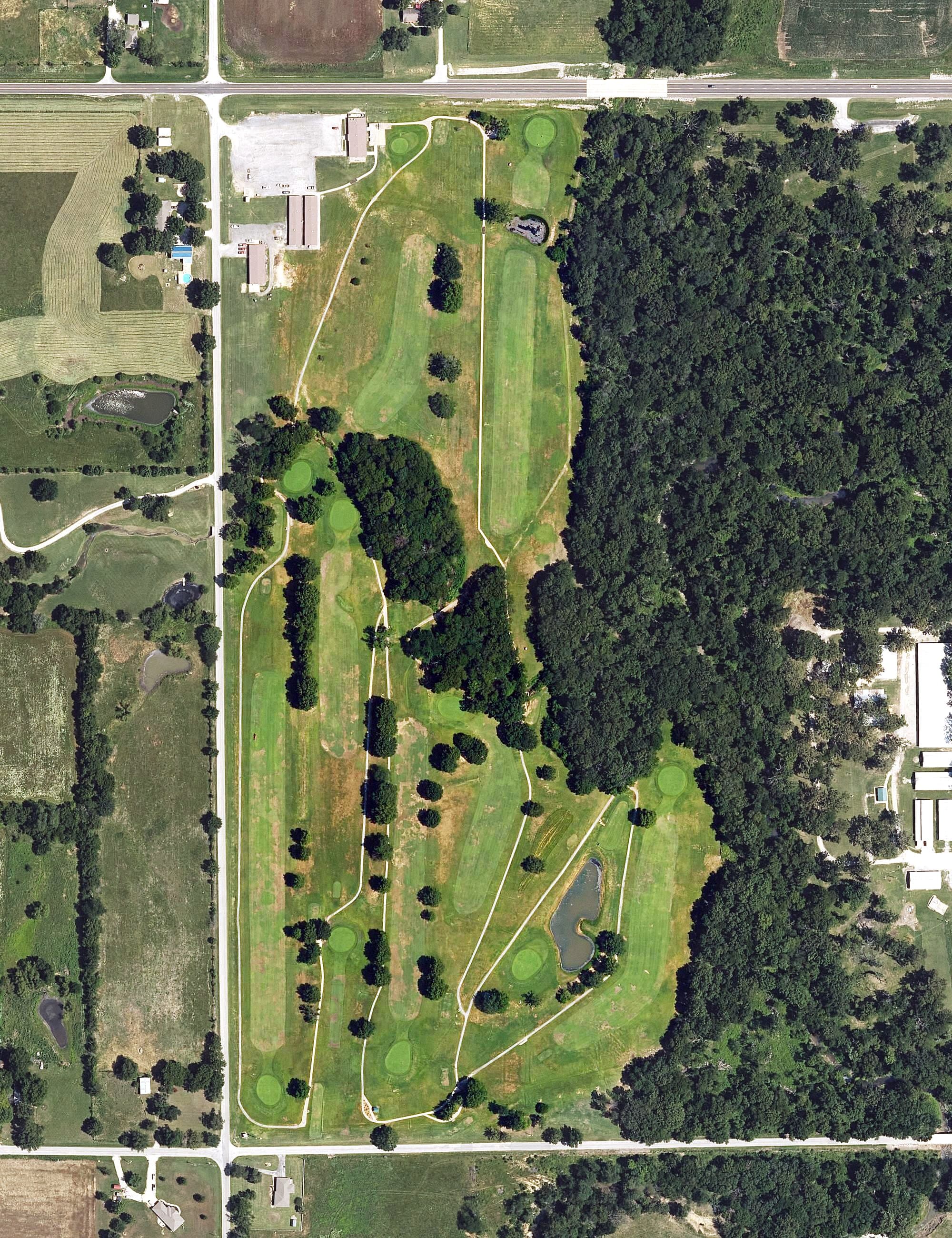 Aerial view of Crawford Hills, KS, with its hole routing marked