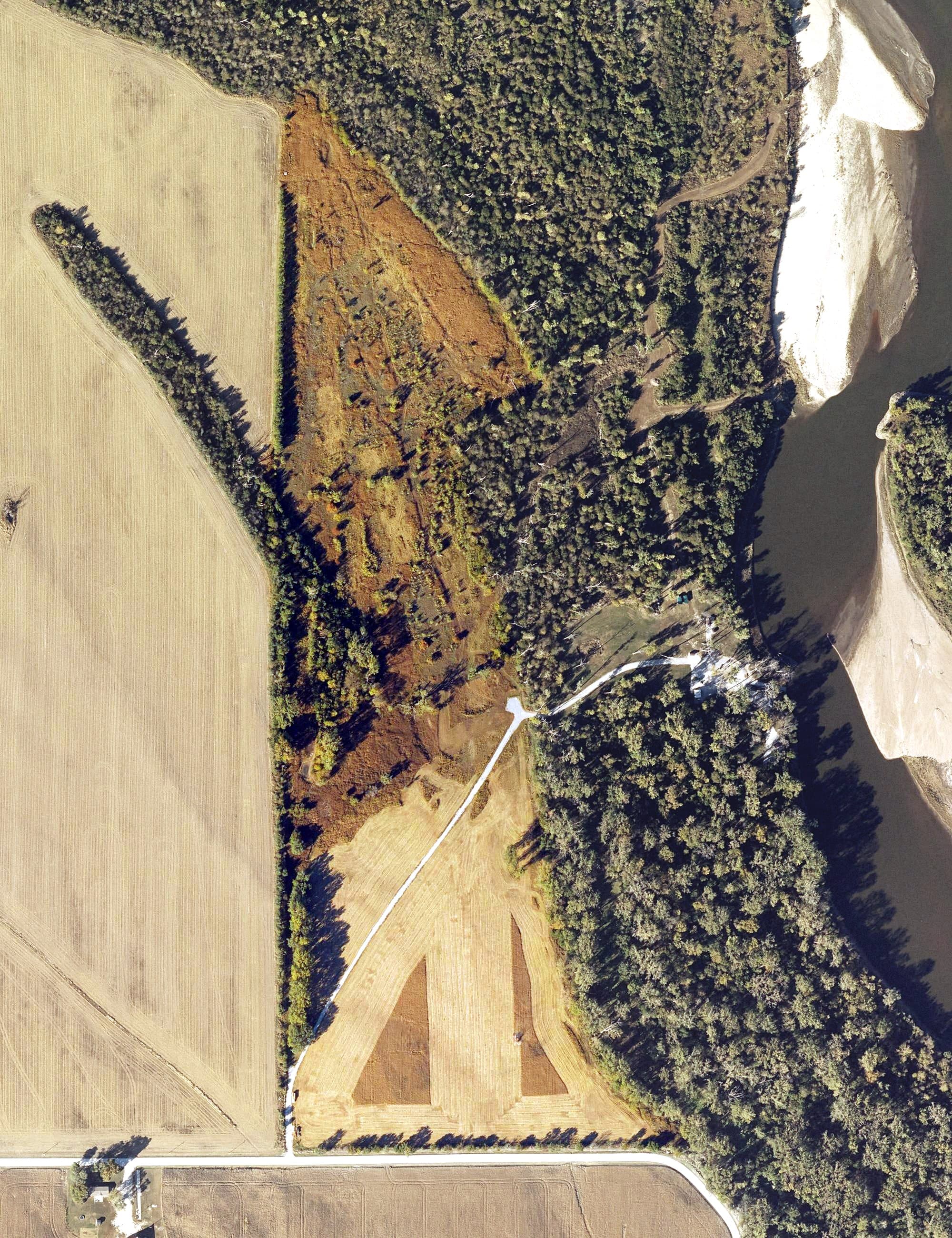 Aerial view of Eudora Riverview Golf Course, KS, with its hole routing marked