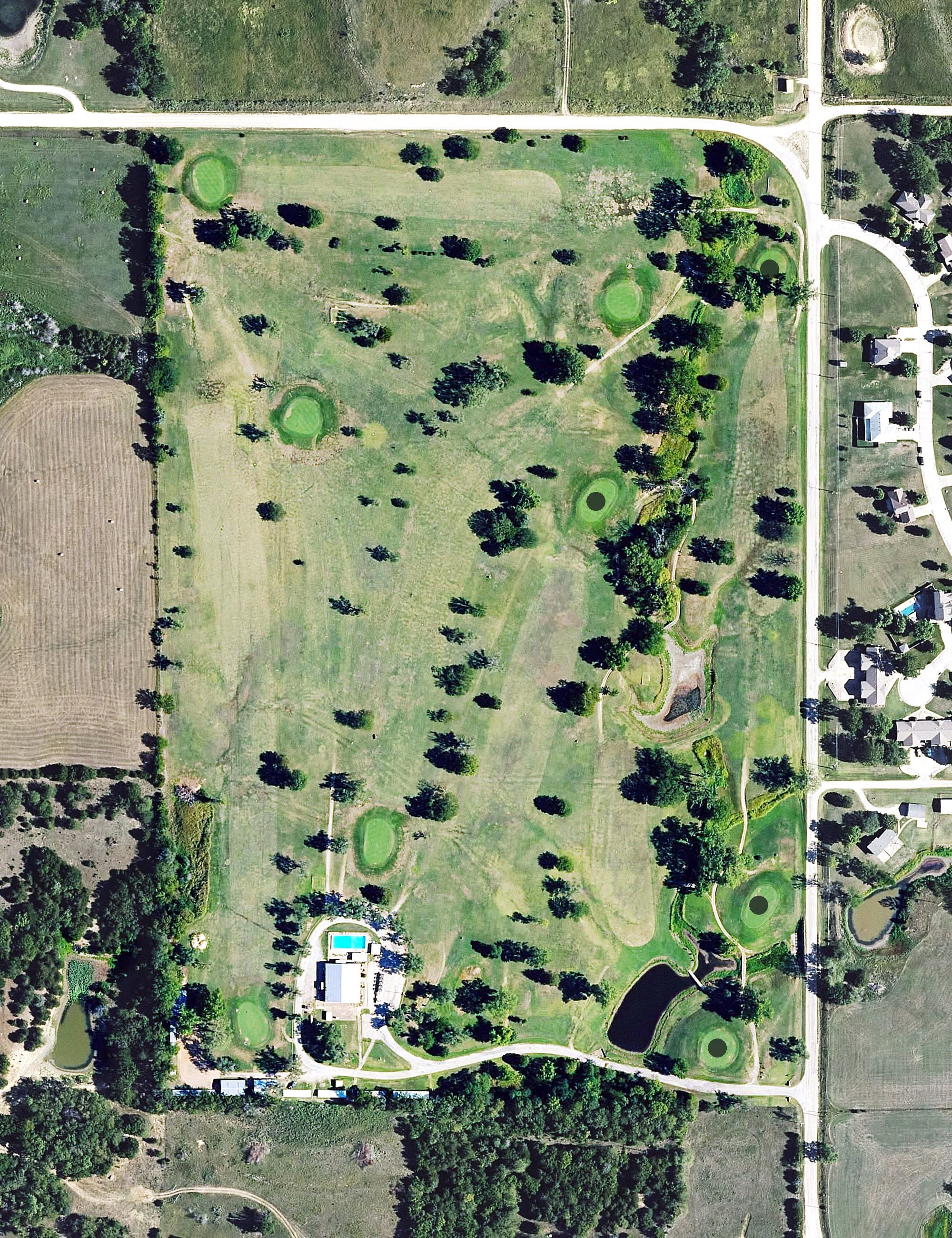 Aerial view of Eureka Golf Course, KS, with its hole routing marked