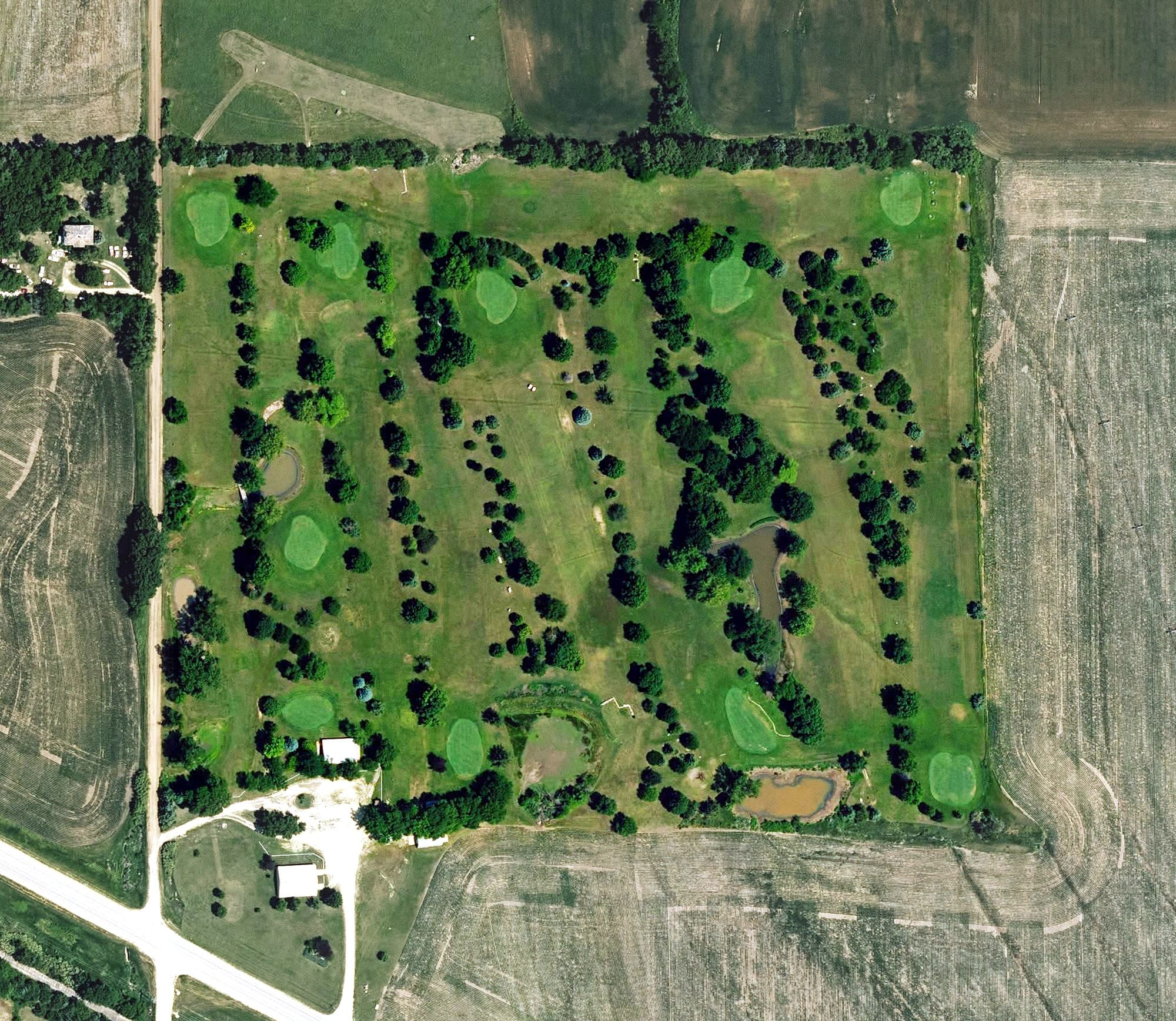 Aerial view of Waterville Golf Course, KS, with its hole routing marked