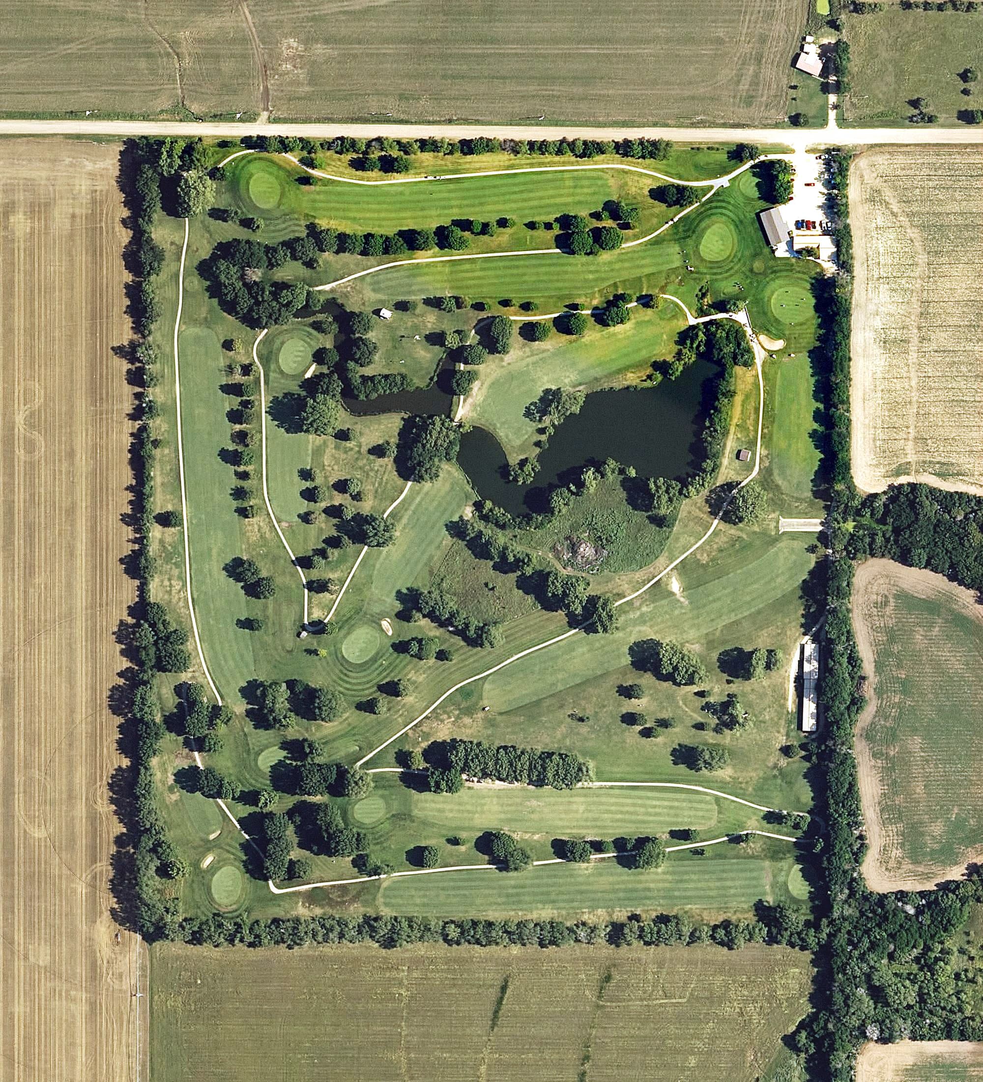 Aerial view of Wedgewood Golf Course, KS, with its hole routing marked