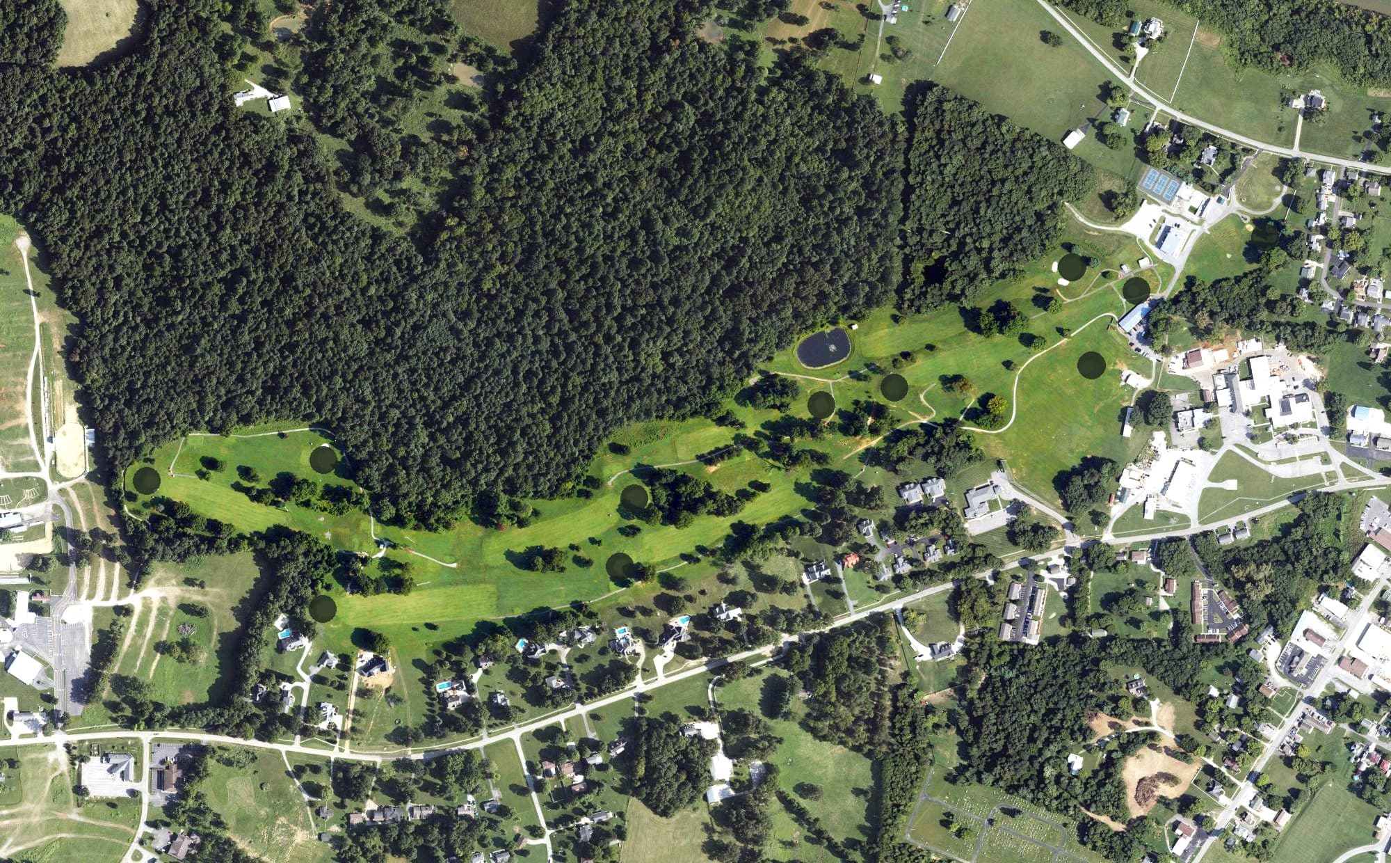 Aerial view of Doe Valley, KY, with its hole routing marked