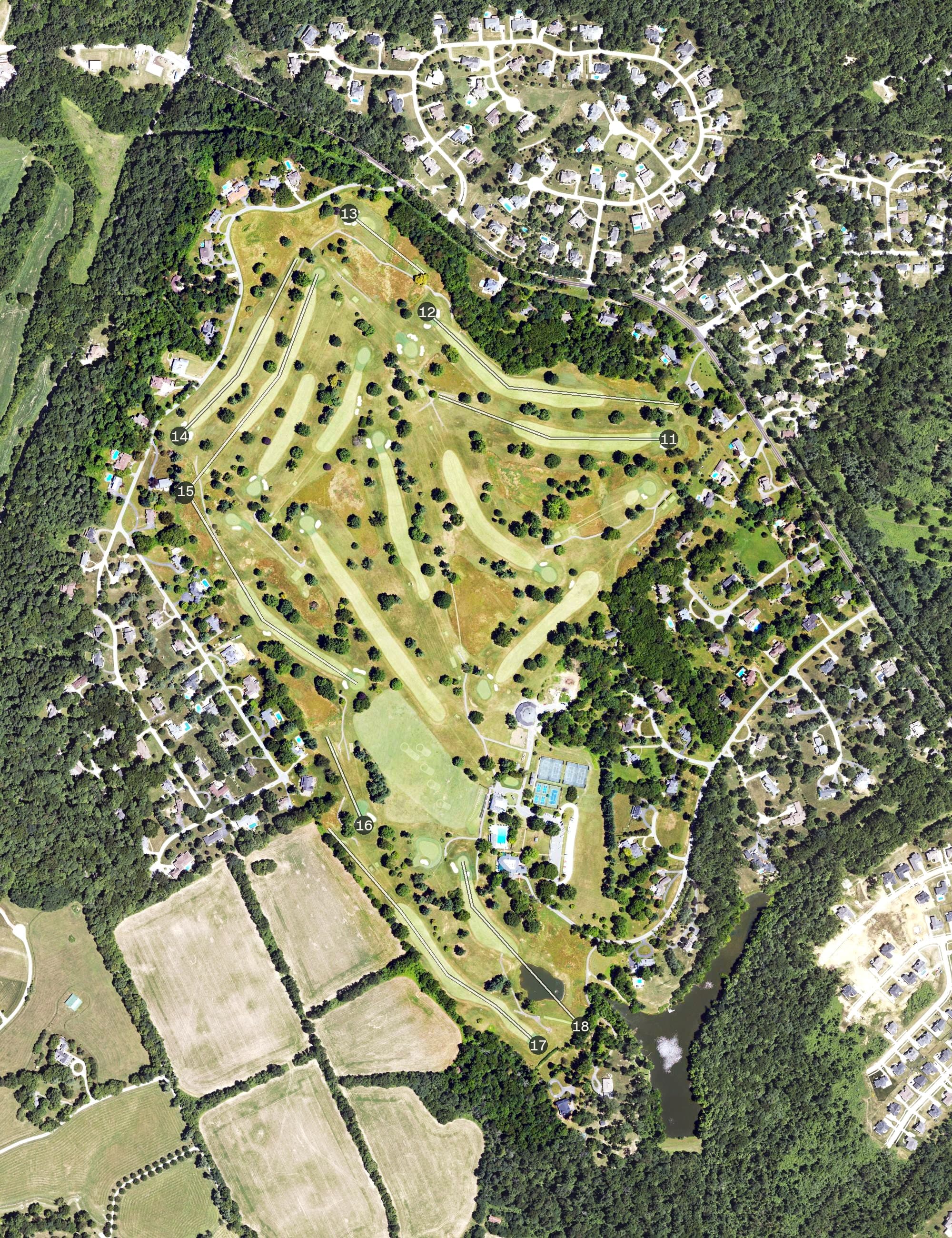 Aerial view of Harmony Landing, KY, with its hole routing marked
