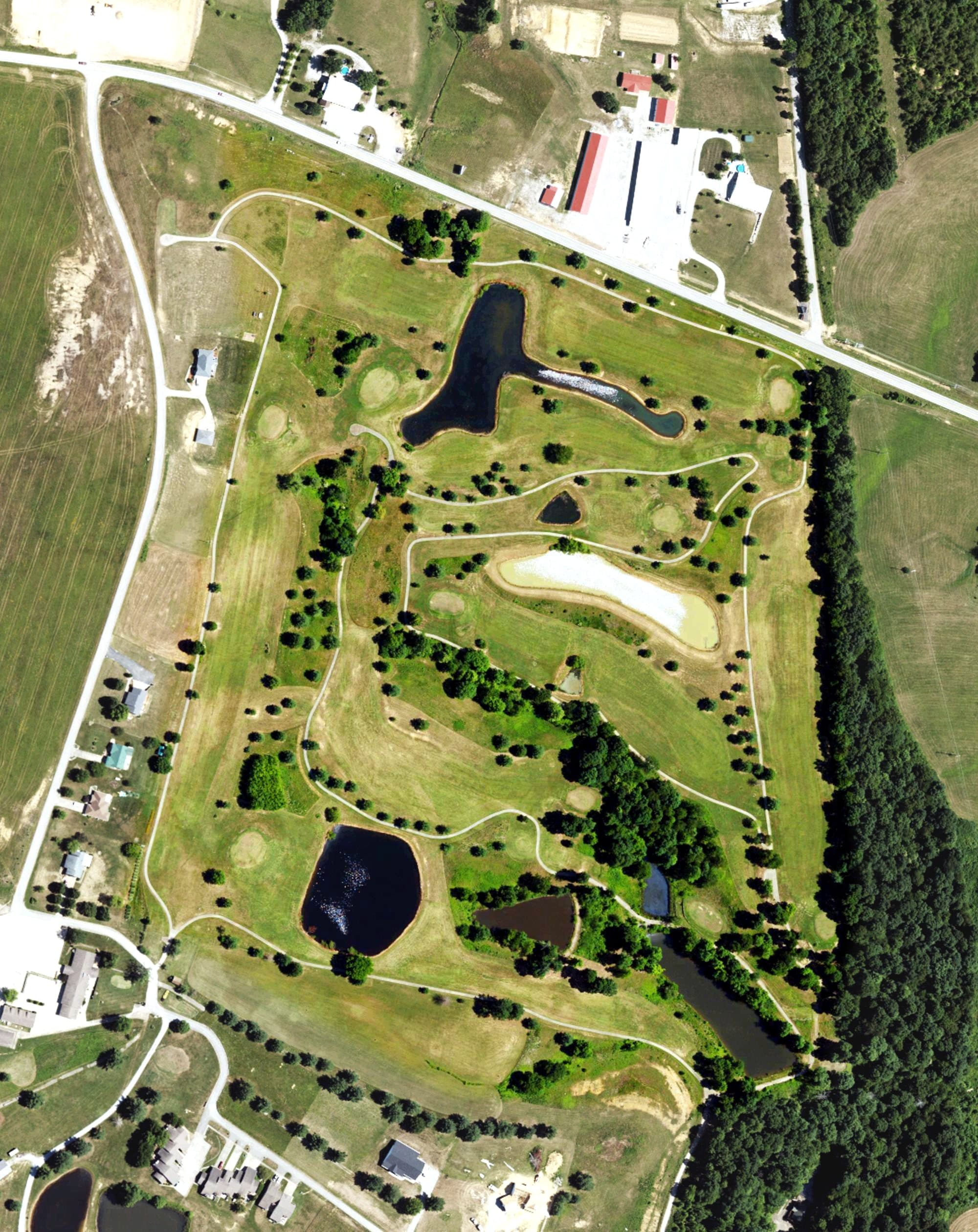 Aerial view of Legacy Golf Course (Closed), KY, with its hole routing marked