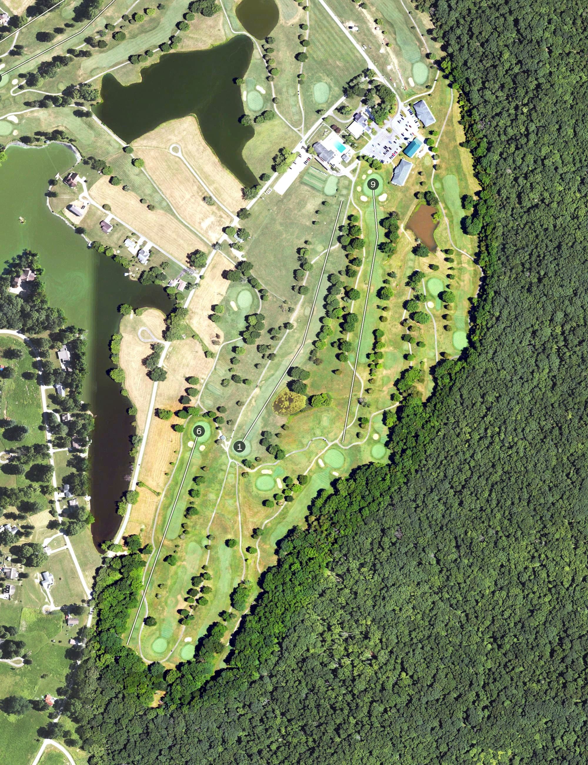 Aerial view of Perry Park Golf Resort - Antlers, KY, with its hole routing marked