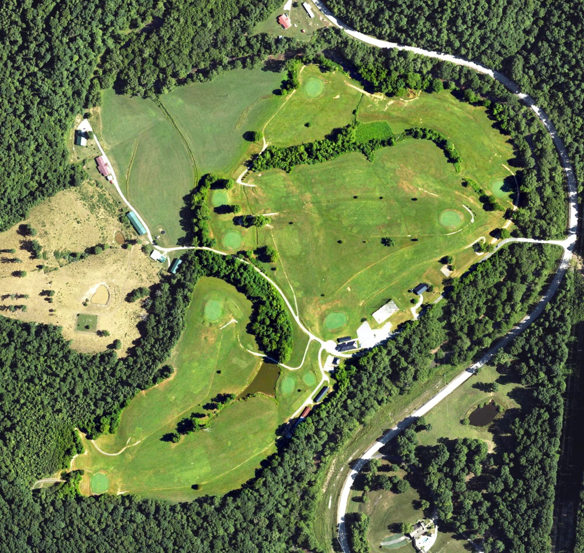 Aerial view of Pleasant Valley Country Club, KY, with its hole routing marked