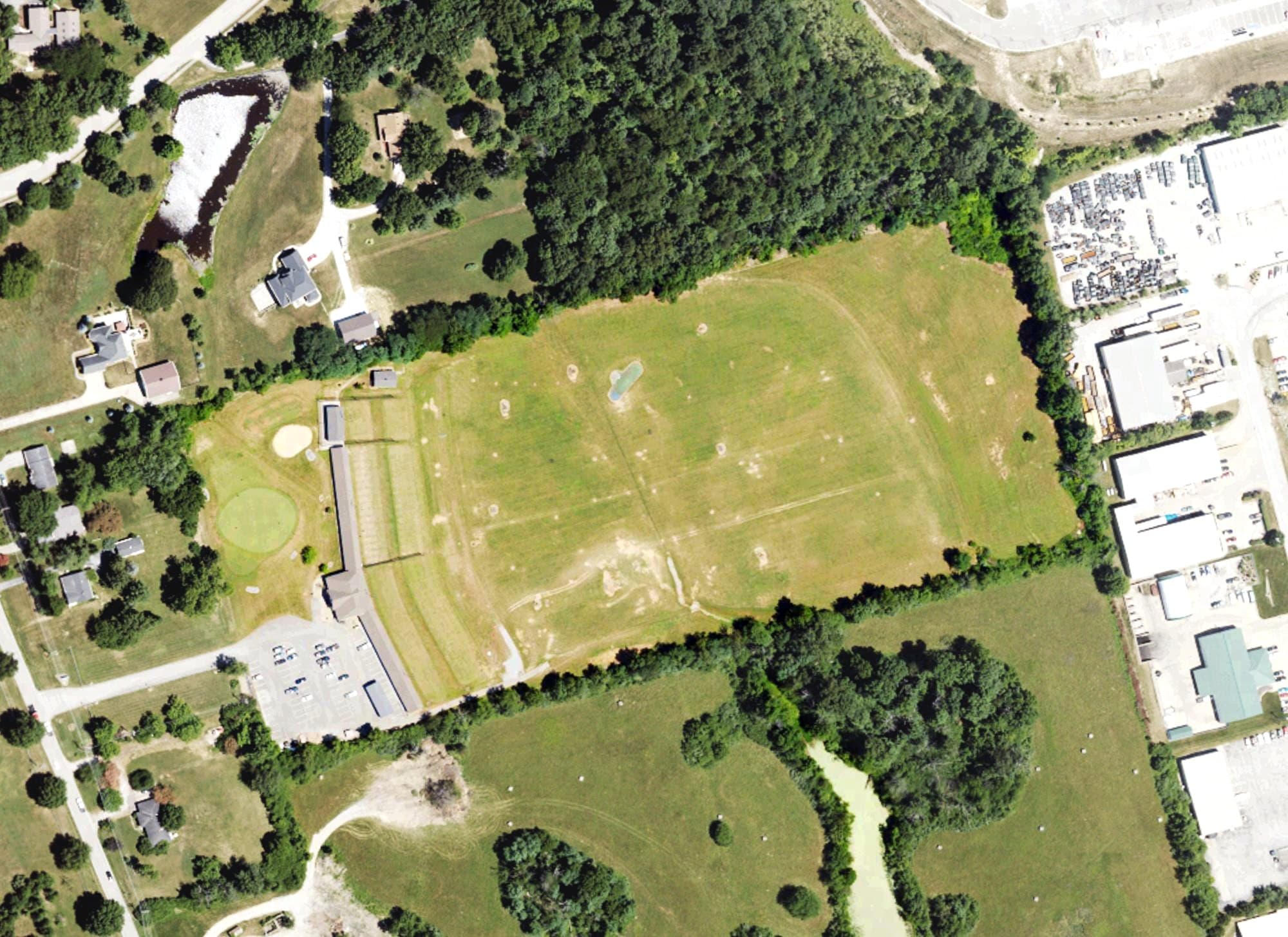 Aerial view of The Golf Ranch, KY, with its hole routing marked