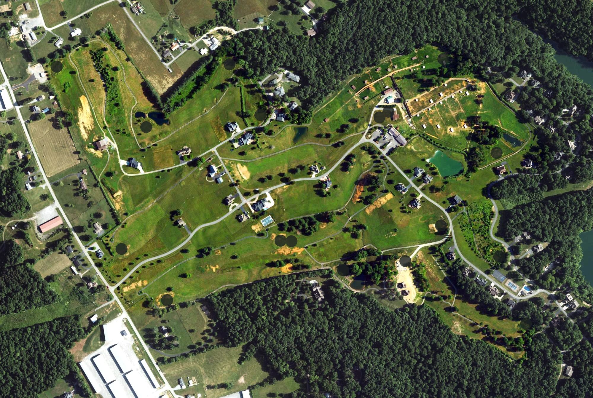 Aerial view of The Links Resort Golf Course, KY, with its hole routing marked