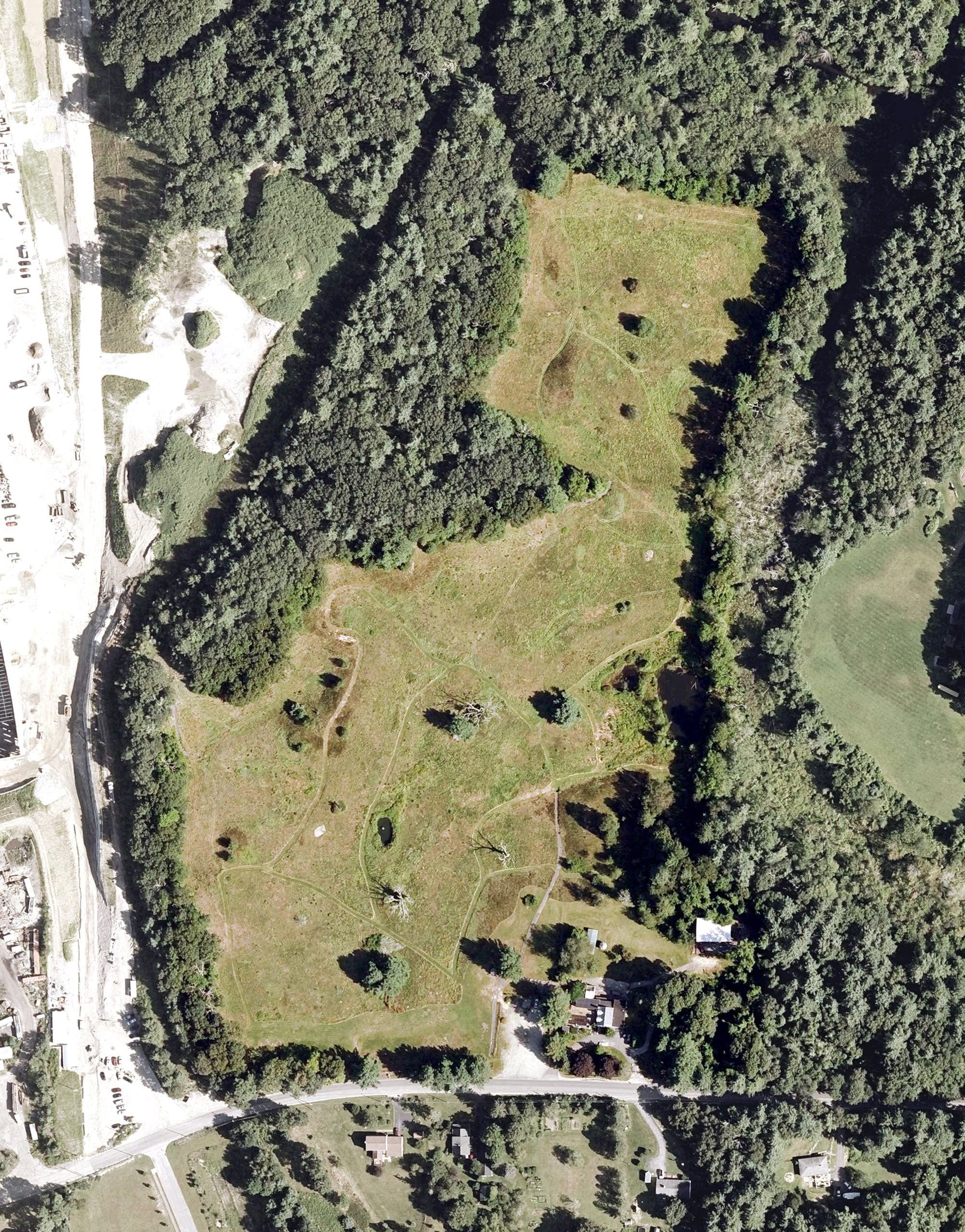 Aerial view of Edgewood Golf Course, MA, with its hole routing marked