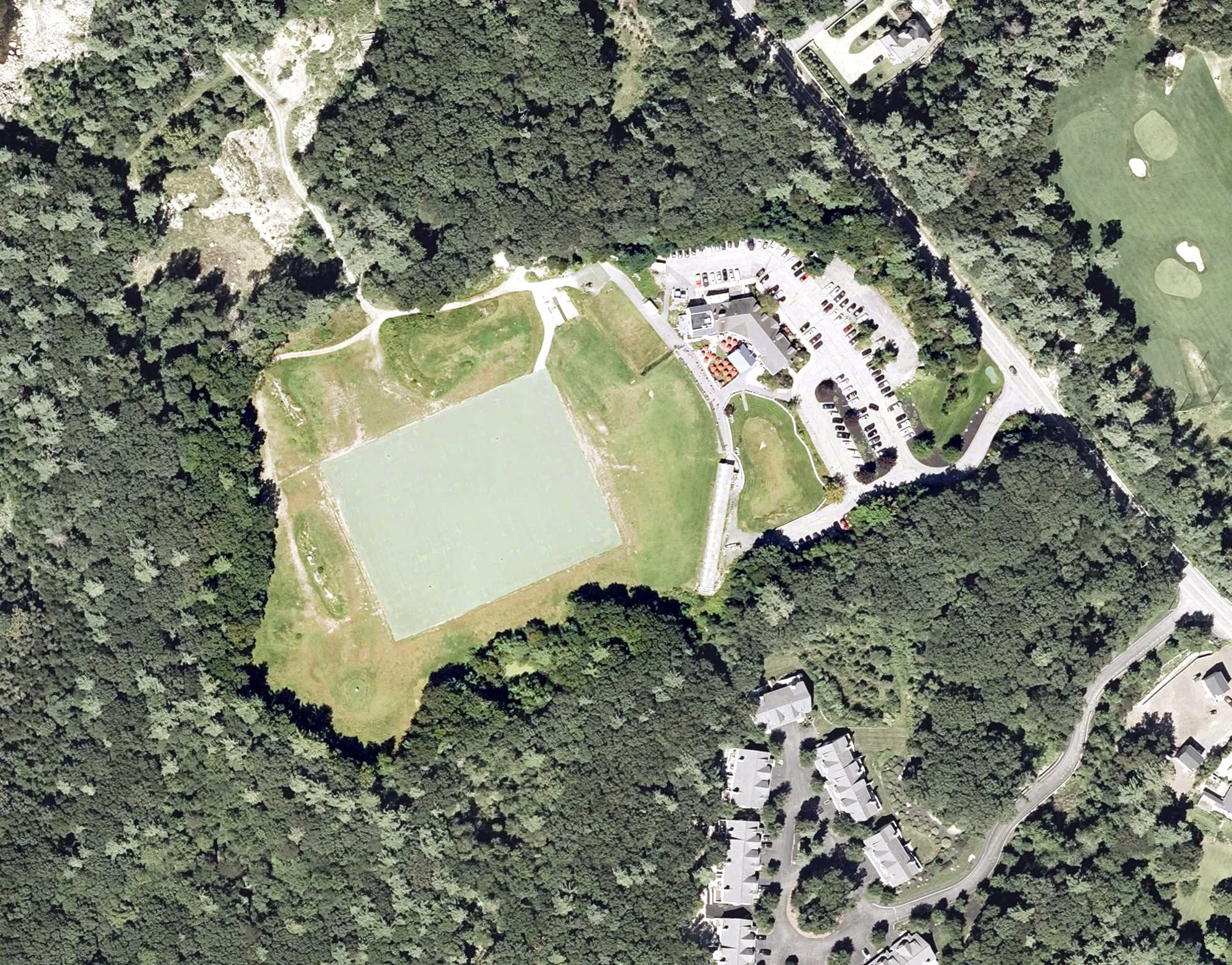 Aerial view of Weathervane Golf Academy, MA, with its hole routing marked