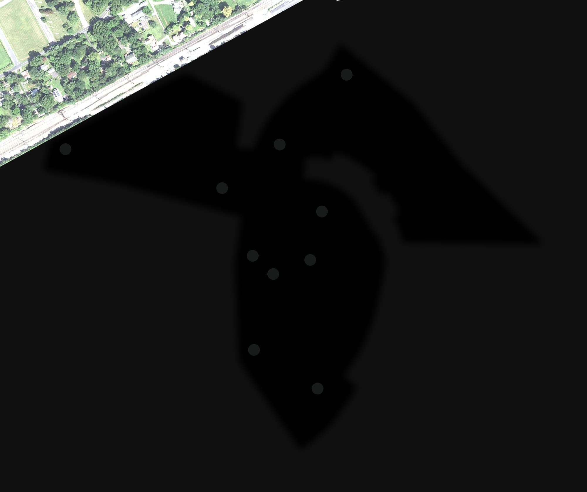 Aerial view of Exton Golf Course, MD, with its hole routing marked