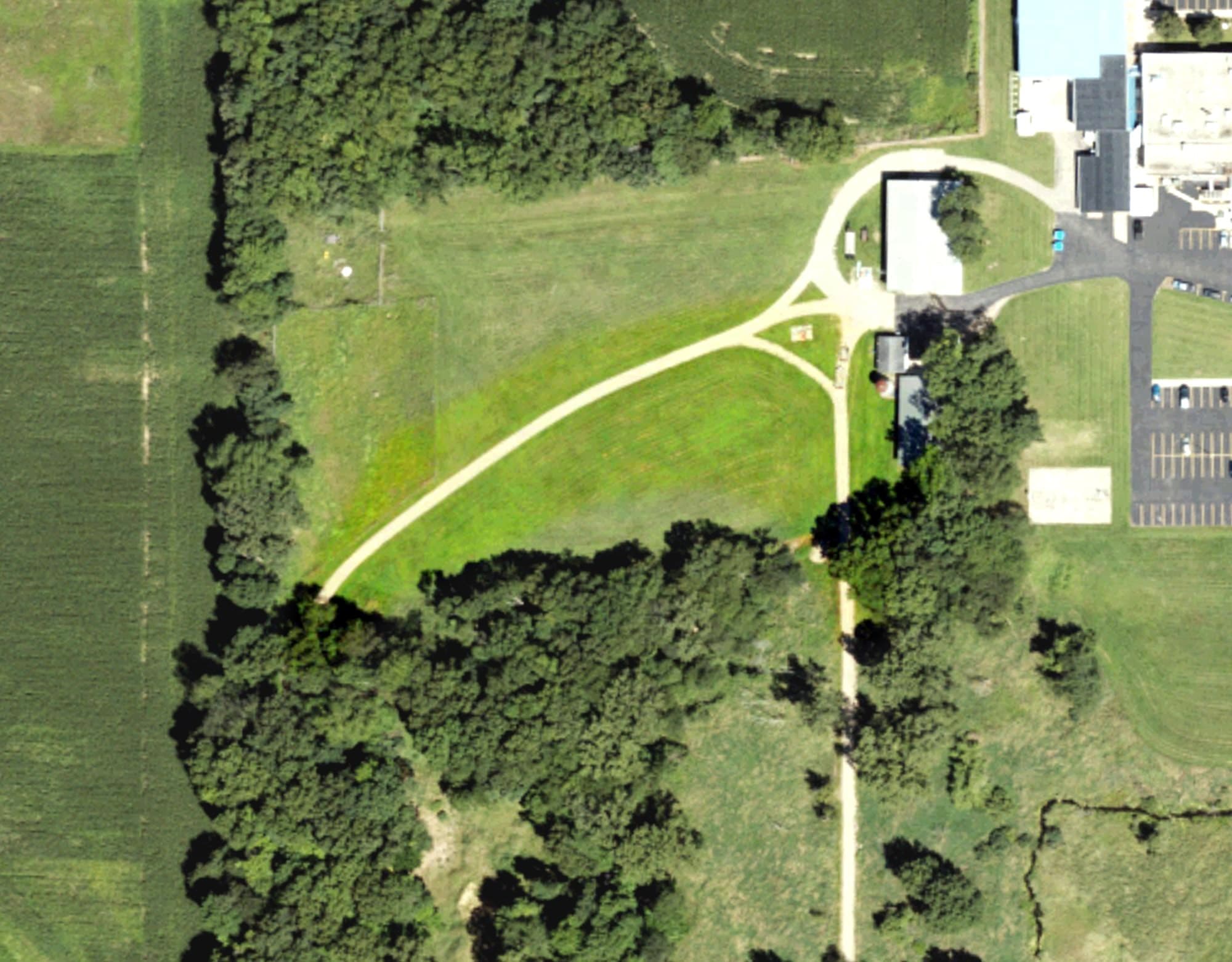 Aerial view of Disc Golf, MI, with its hole routing marked