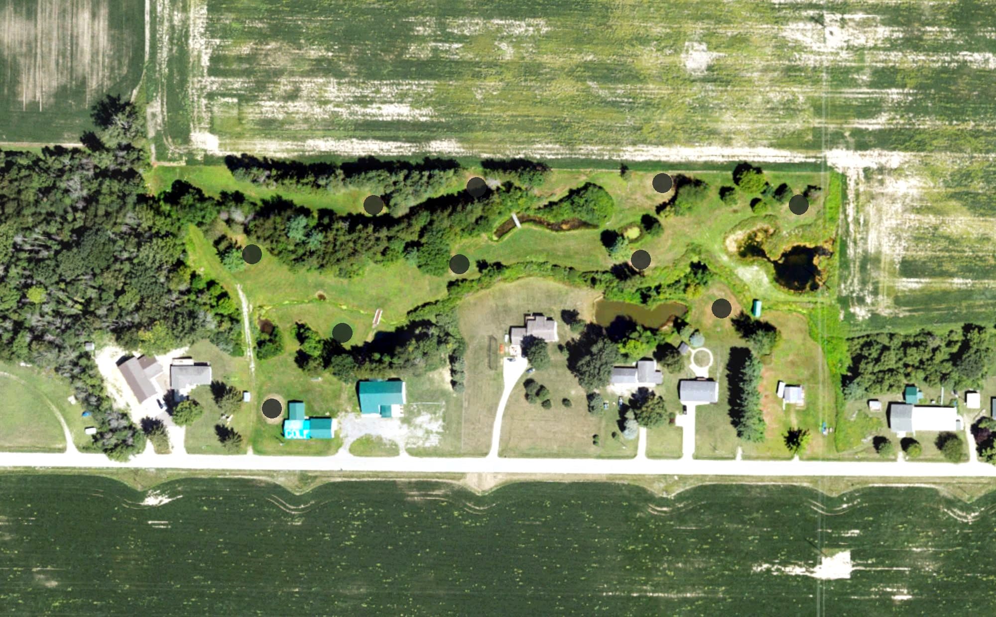 Aerial view of Gully Golf Course, MI, with its hole routing marked