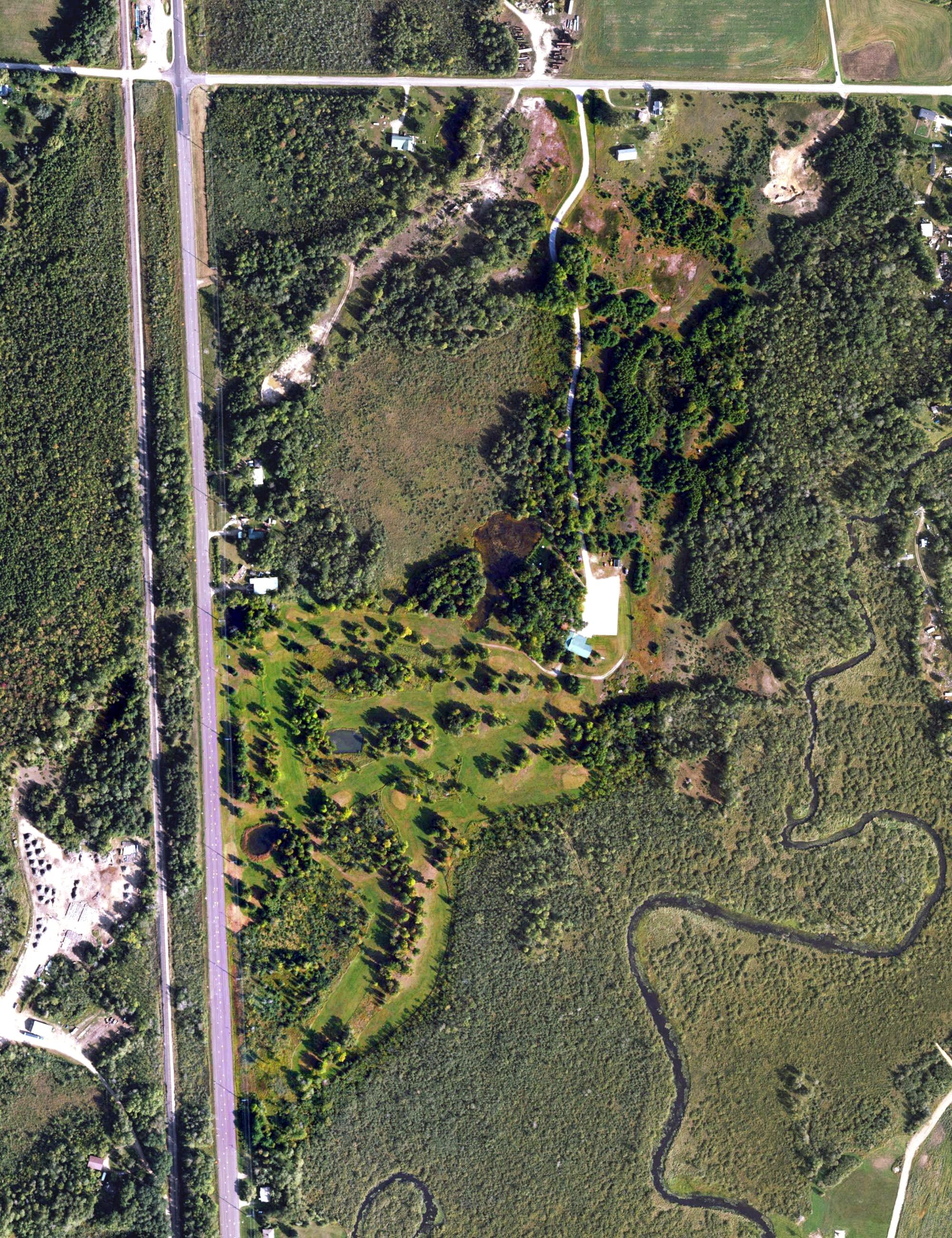 Aerial view of Little Nugget Golf Course (Closed), MI, with its hole routing marked