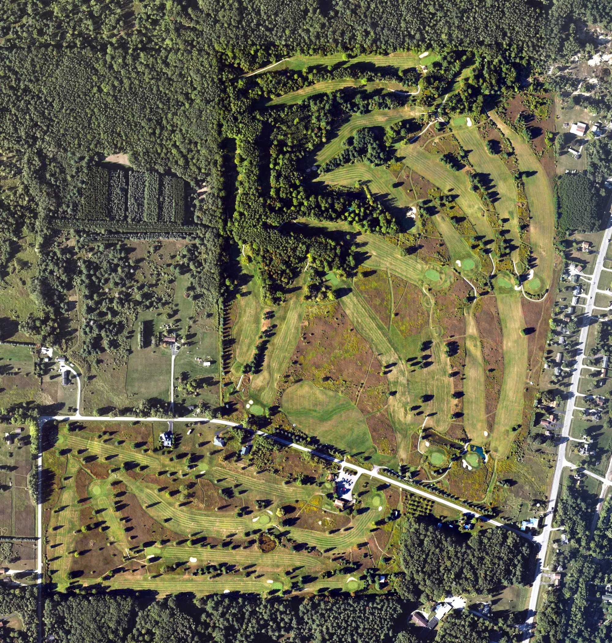Aerial view of Loggers Trace, MI, with its hole routing marked
