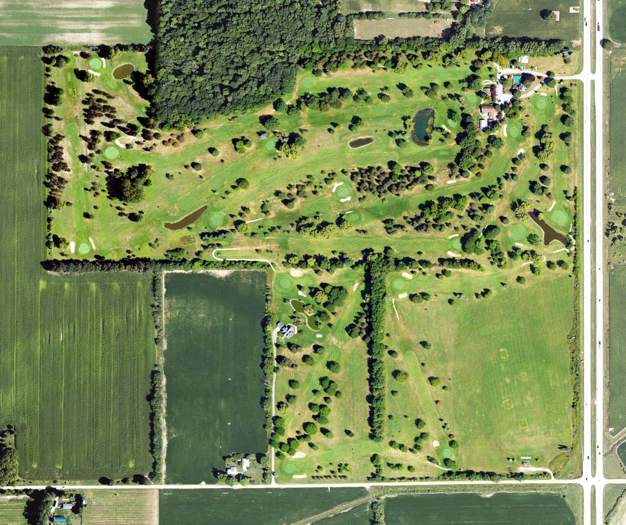 Aerial view of North Star Golf Course, MI, with its hole routing marked