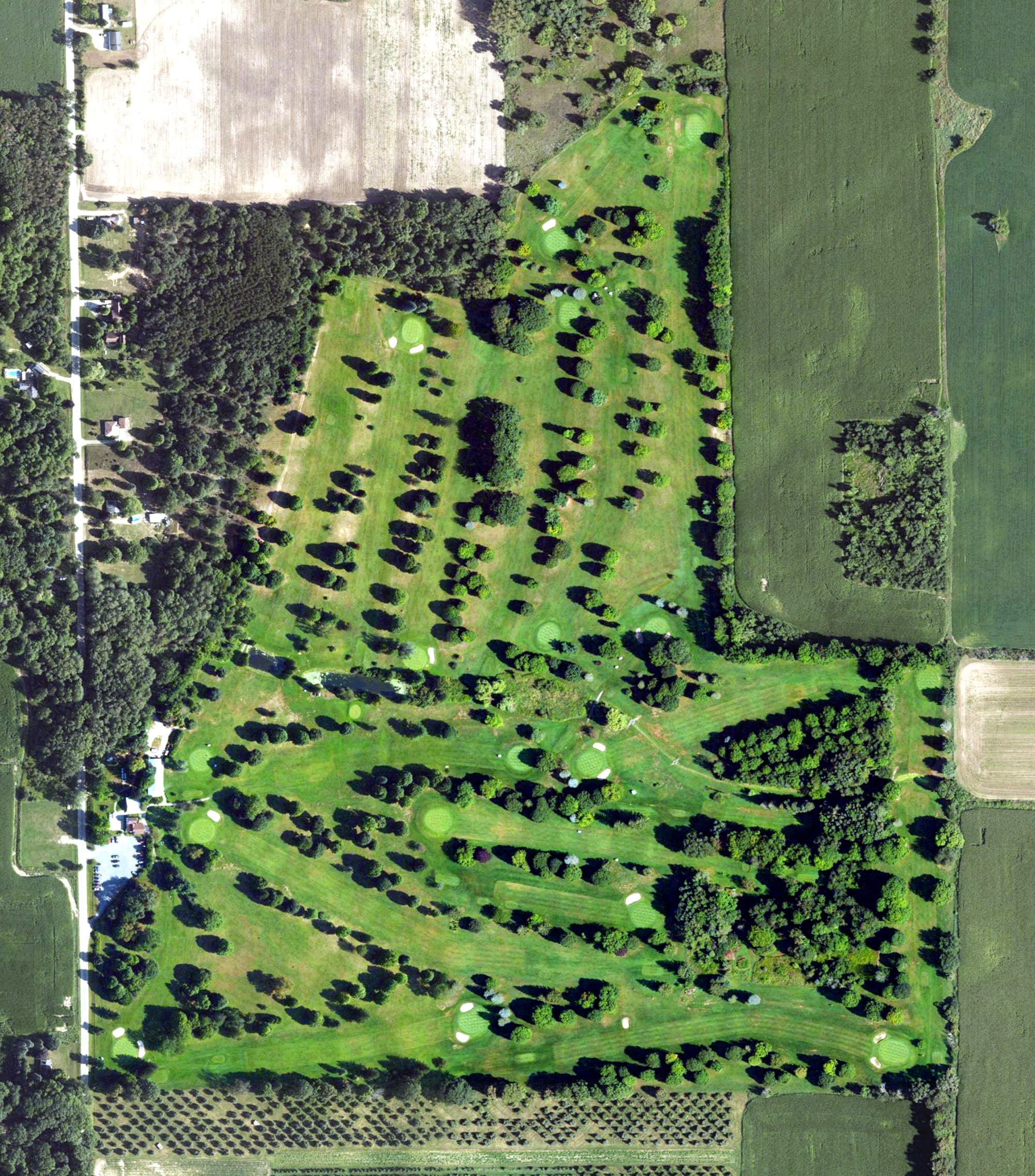 Aerial view of Northwood Golf Course, MI, with its hole routing marked