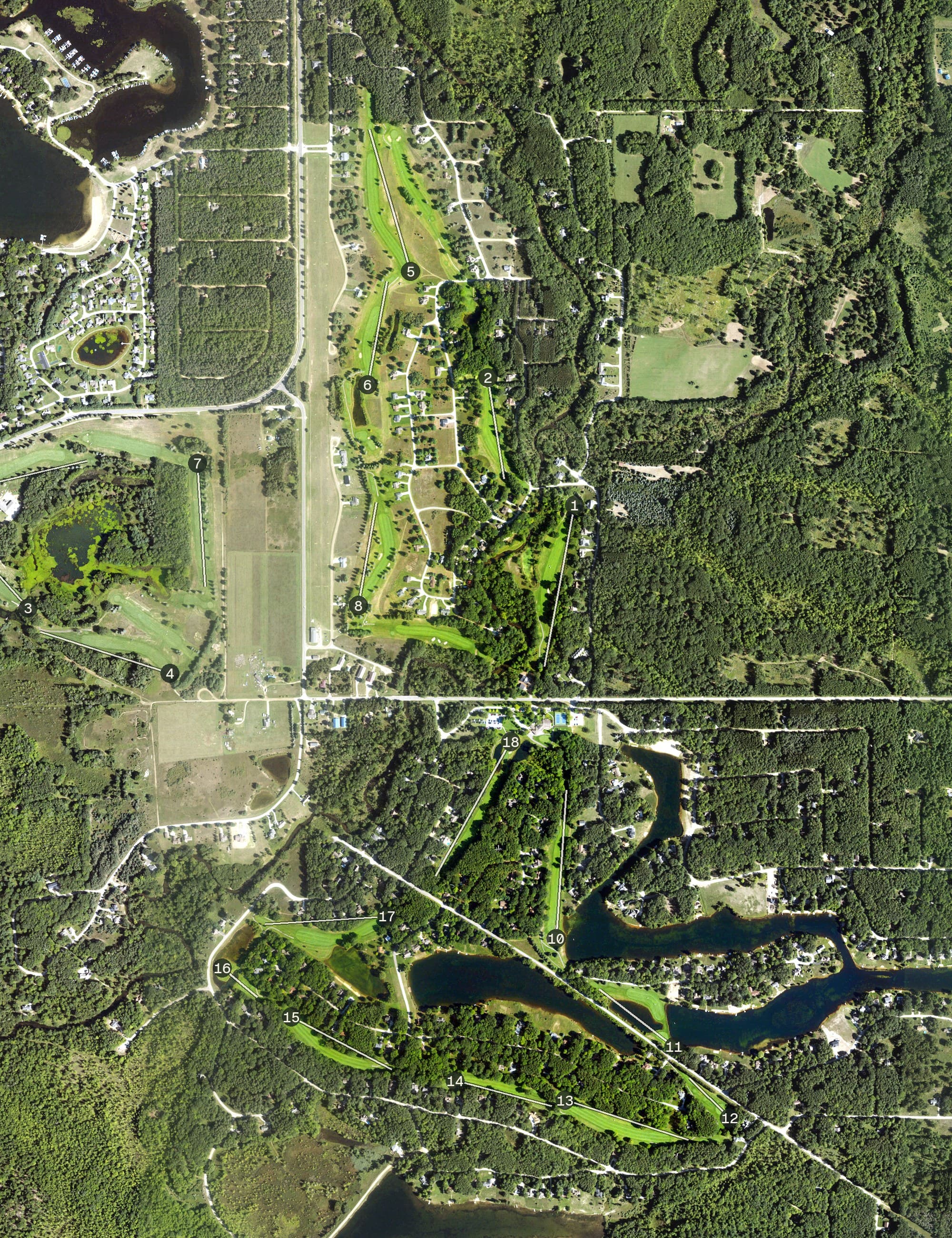 Aerial view of The Royal, MI, with its hole routing marked