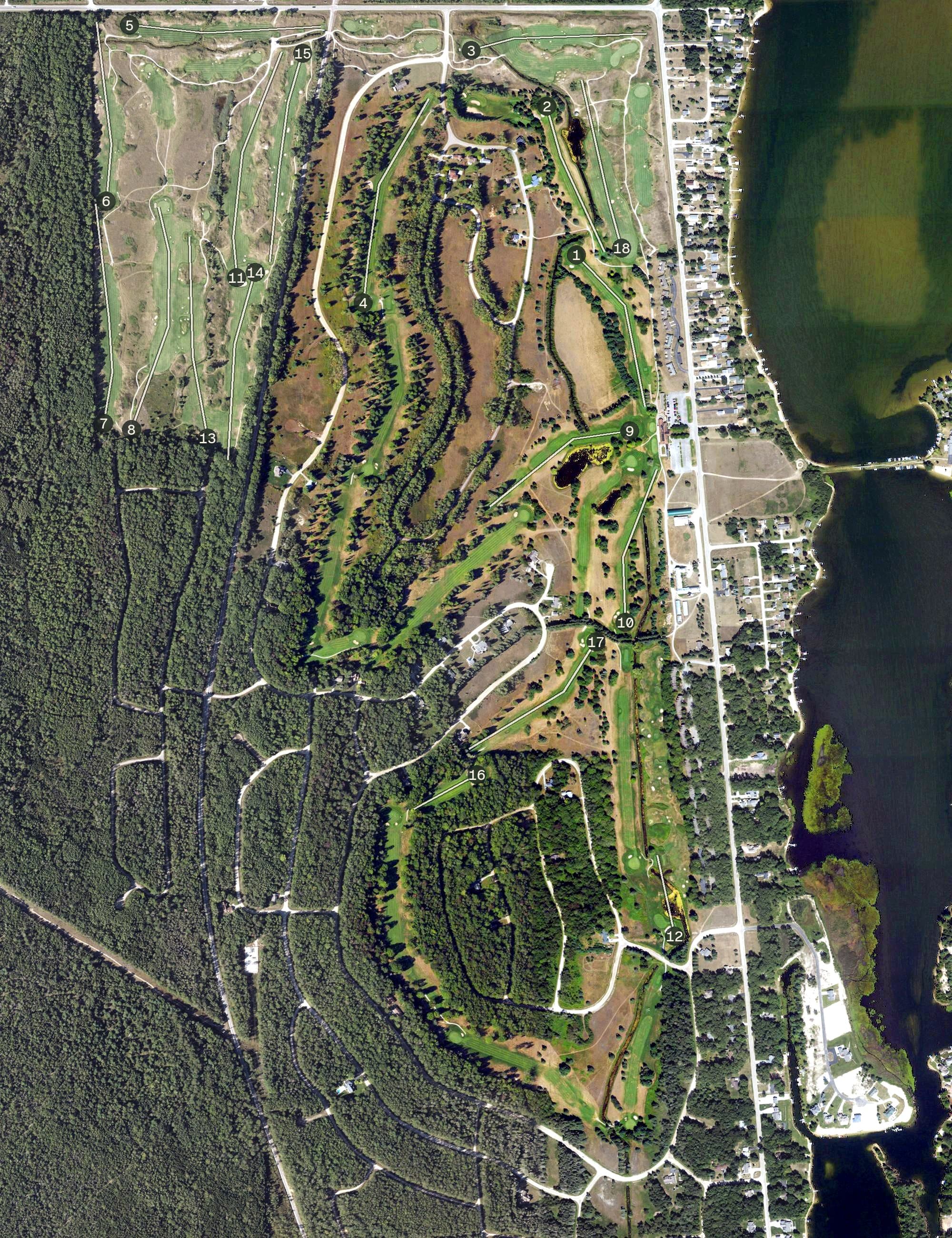 Aerial view of The Serradella, MI, with its hole routing marked