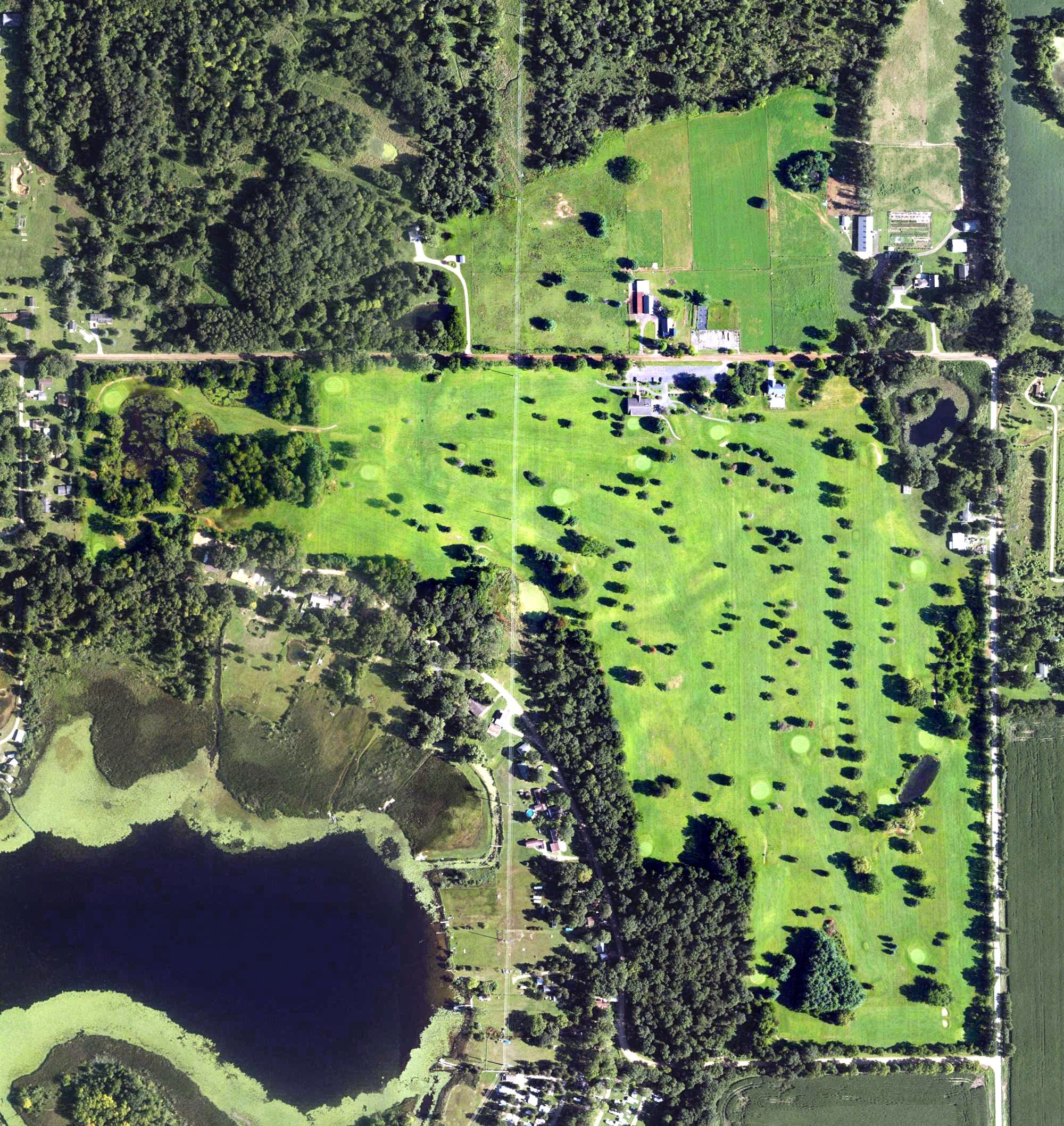Aerial view of Turtle Creek Golf Course, MI, with its hole routing marked