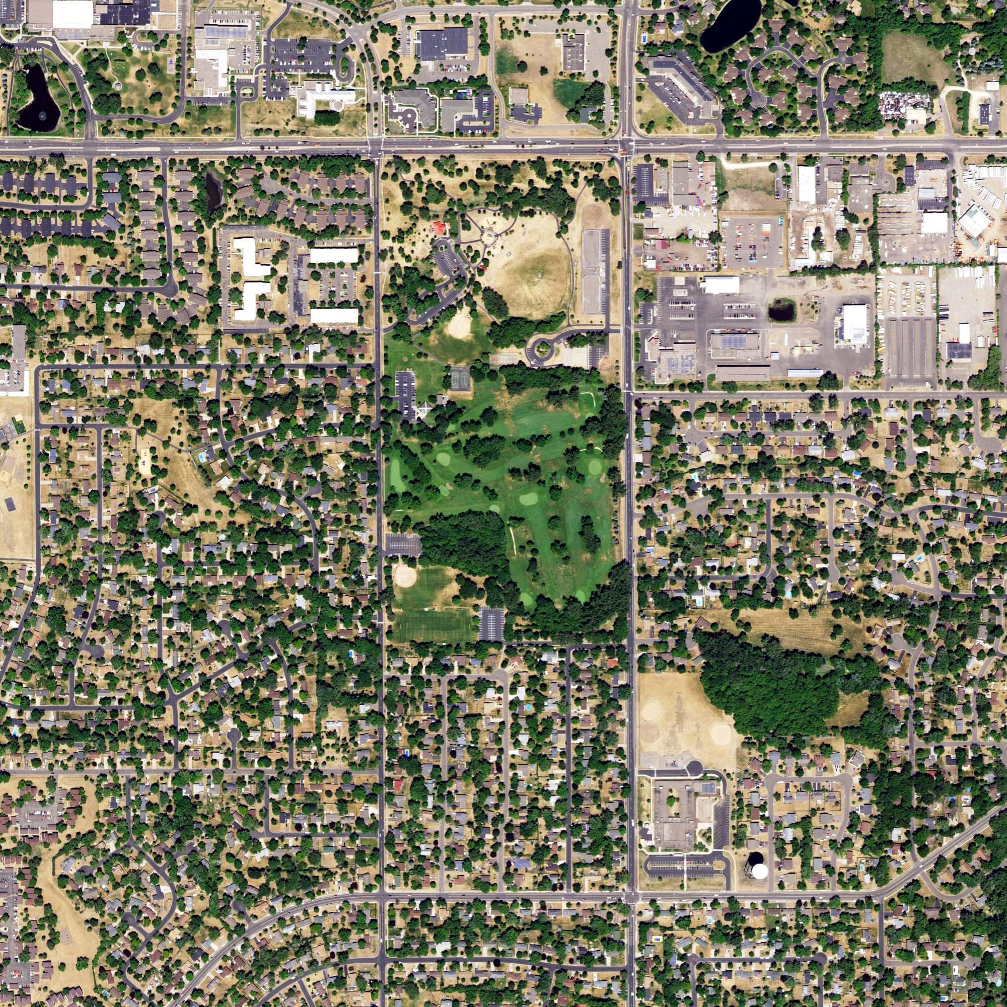 Aerial view of Brookland Golf Park, MN, with its hole routing marked