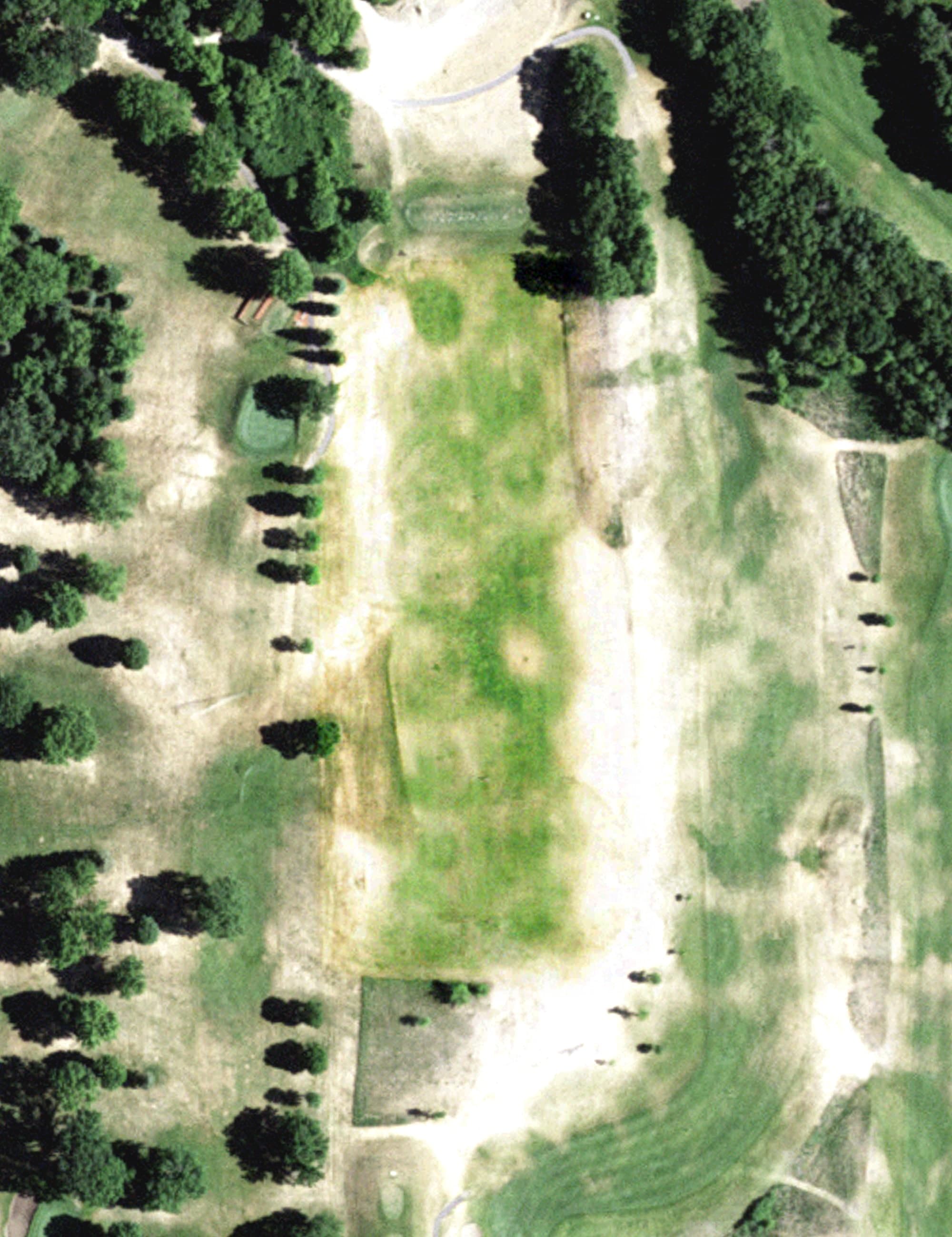 Aerial view of Driving Range, MN, with its hole routing marked