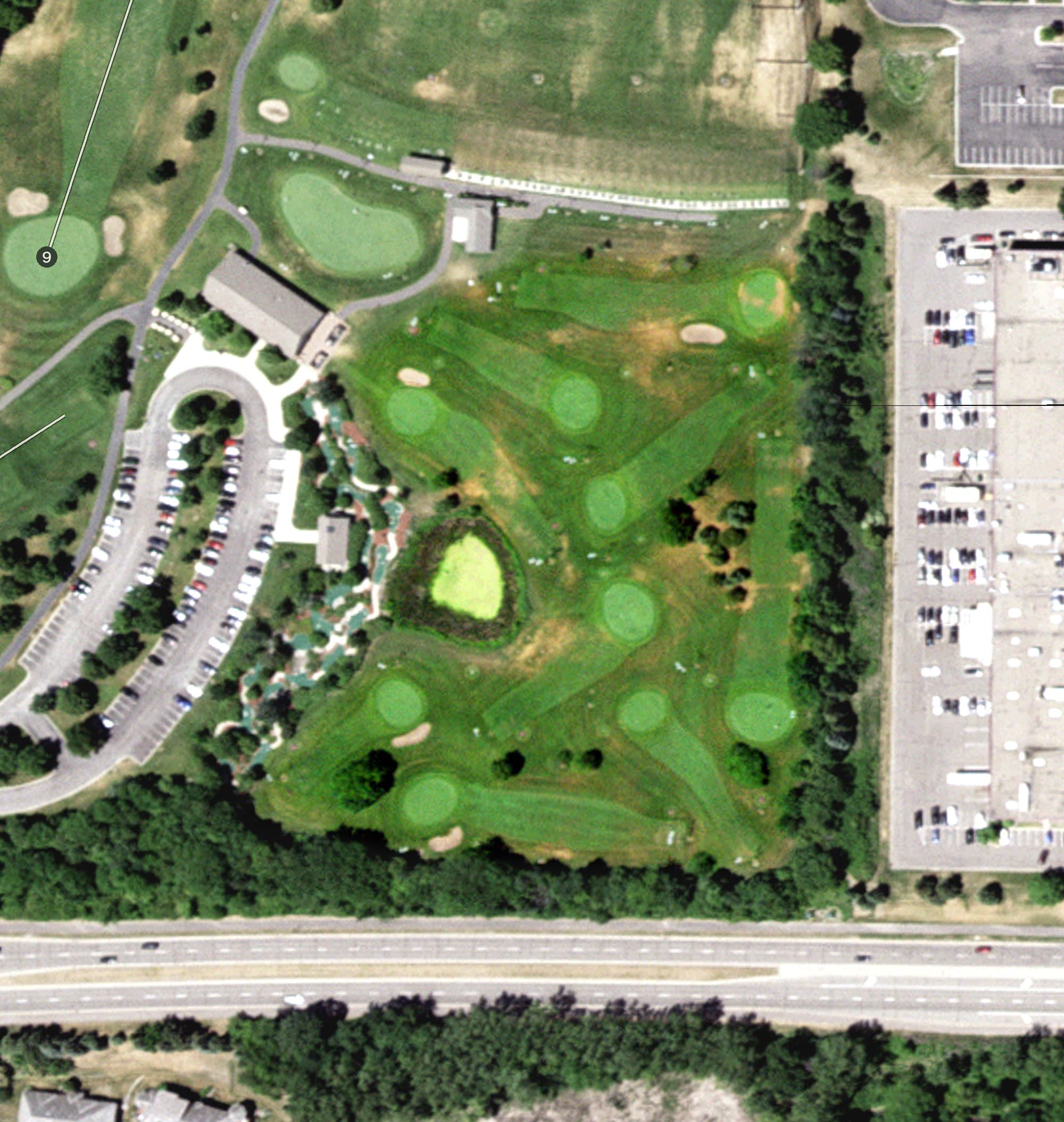 Aerial view of Eagle Lake - Birdie Course, MN, with its hole routing marked